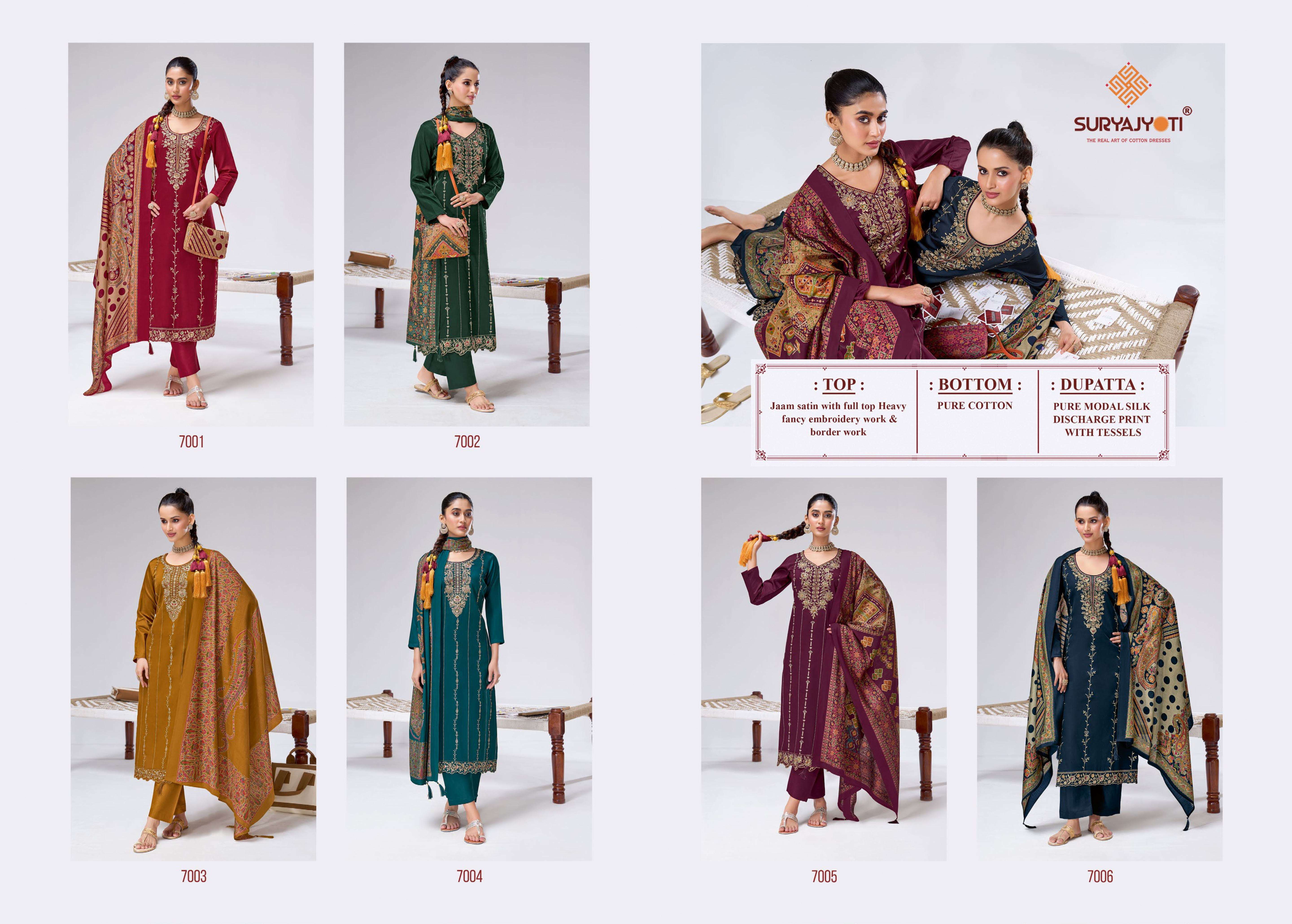 SURYAJYOTI ZEENAT VOL 1 JAM SATIN EMBROIDERY DESIGNER WORK SUIT