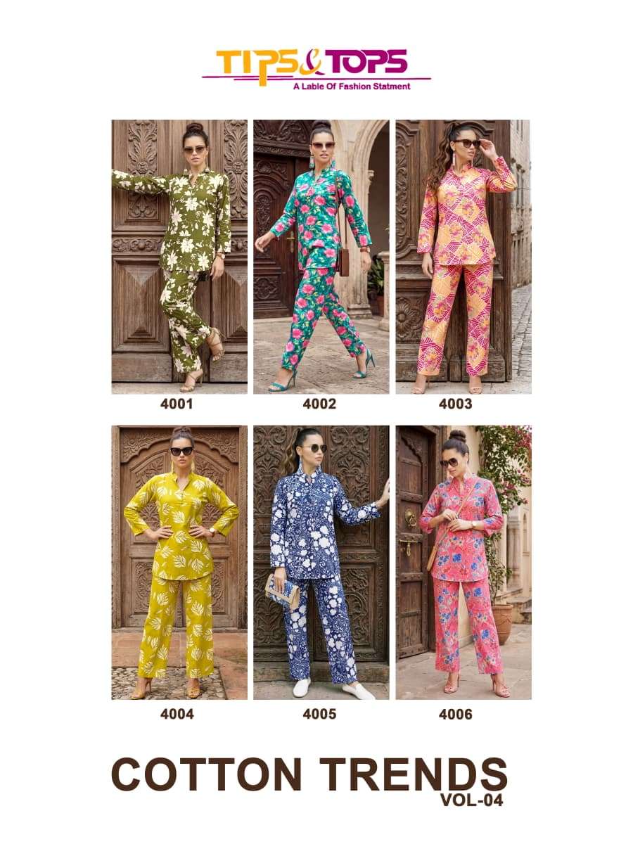 TIPS AND TOPS COTTON TRENDS VOL 4 COTTON PRINT LADIES SUMMER WEAR CO-ORD SET