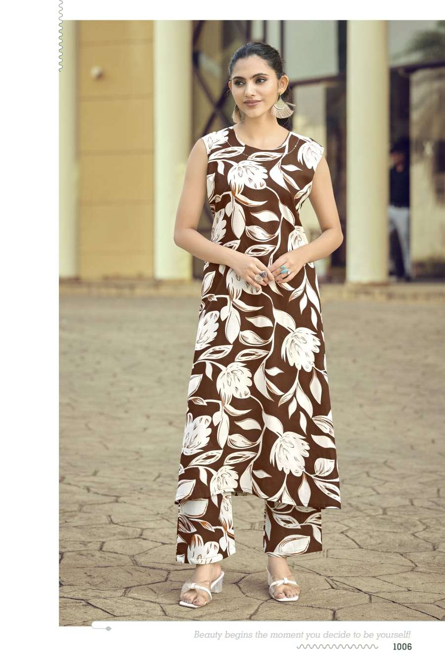 TIPS AND TOPS OLIVIA VOL 4 RAYON PRINT FLAIRED KURTI WITH BOTTOM PAIR 