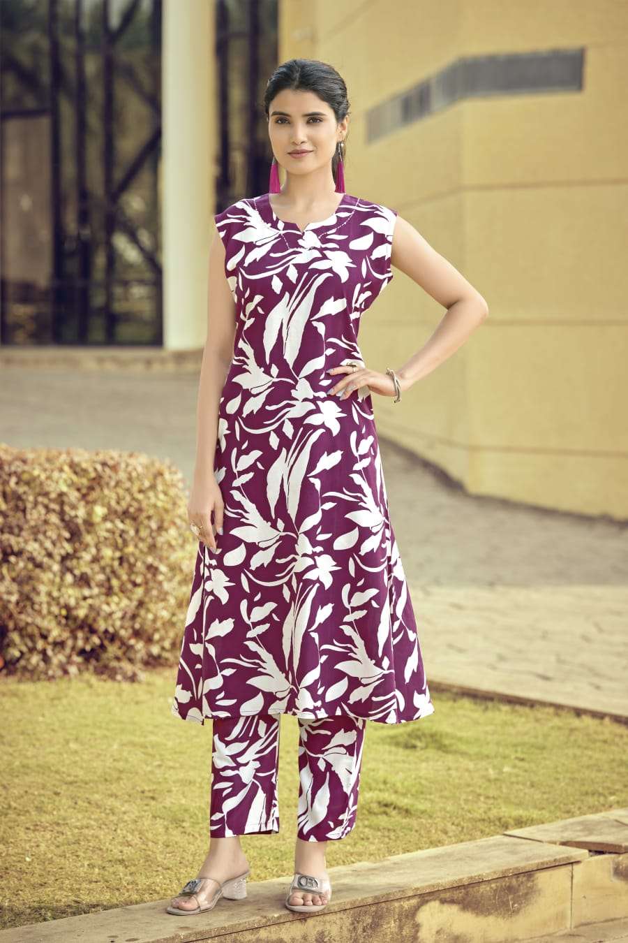 TIPS AND TOPS OLIVIA VOL 4 RAYON PRINT FLAIRED KURTI WITH BOTTOM PAIR 