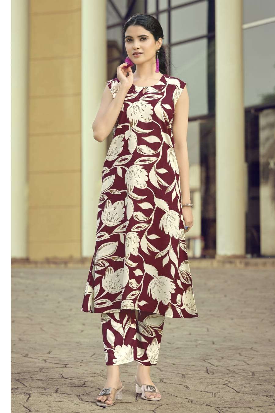 TIPS AND TOPS OLIVIA VOL 4 RAYON PRINT FLAIRED KURTI WITH BOTTOM PAIR 