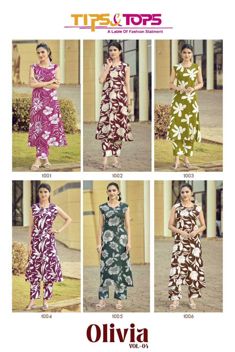TIPS AND TOPS OLIVIA VOL 4 RAYON PRINT FLAIRED KURTI WITH BOTTOM PAIR 