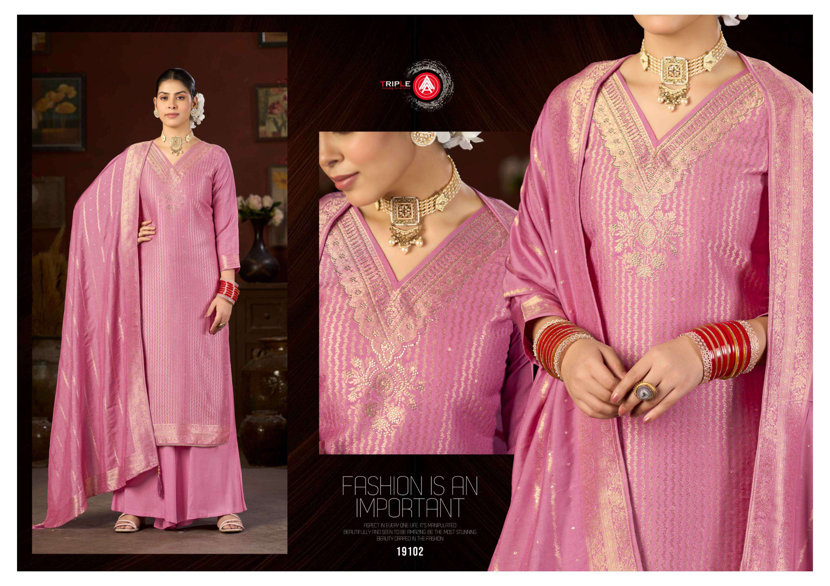 TRIPLE HANSHIKA VOL 5 LIGHT COLOUR EDITION MUSLIN JACQUARD WORK SUIT