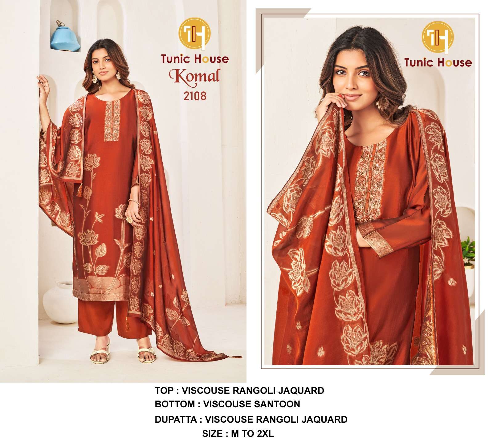 TUNIC HOUSE KOMAL VISCOSE JACQUARD DESIGNER WORK READY MADE LADIES SUIT