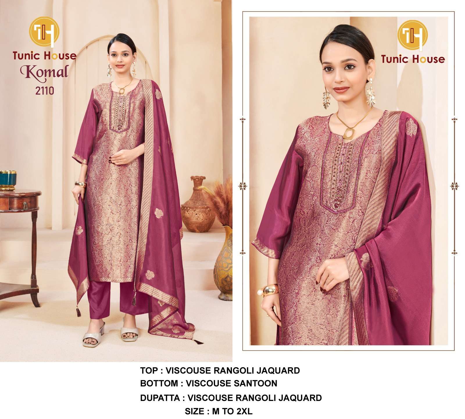 TUNIC HOUSE KOMAL VISCOSE JACQUARD DESIGNER WORK READY MADE LADIES SUIT