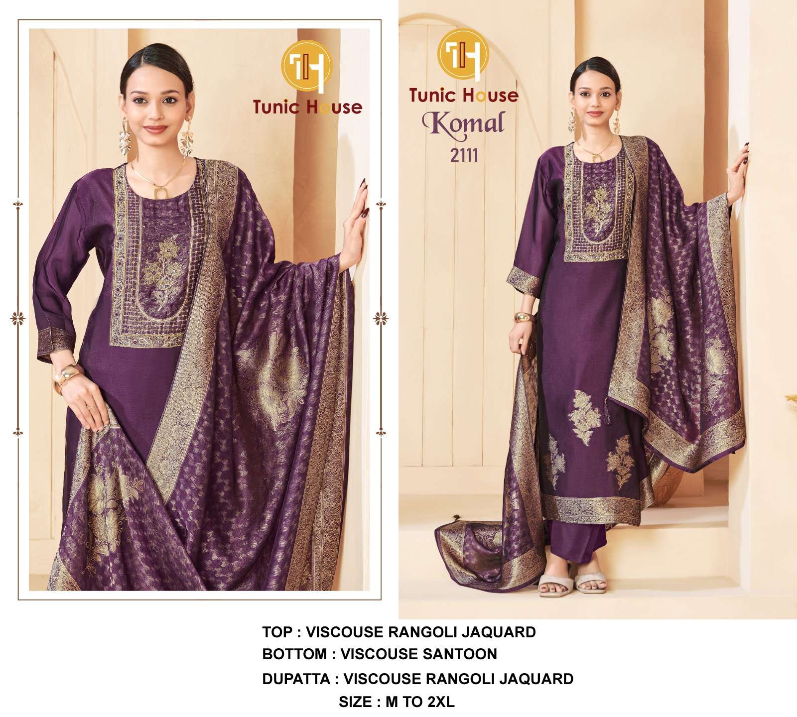 TUNIC HOUSE KOMAL VISCOSE JACQUARD DESIGNER WORK READY MADE LADIES SUIT