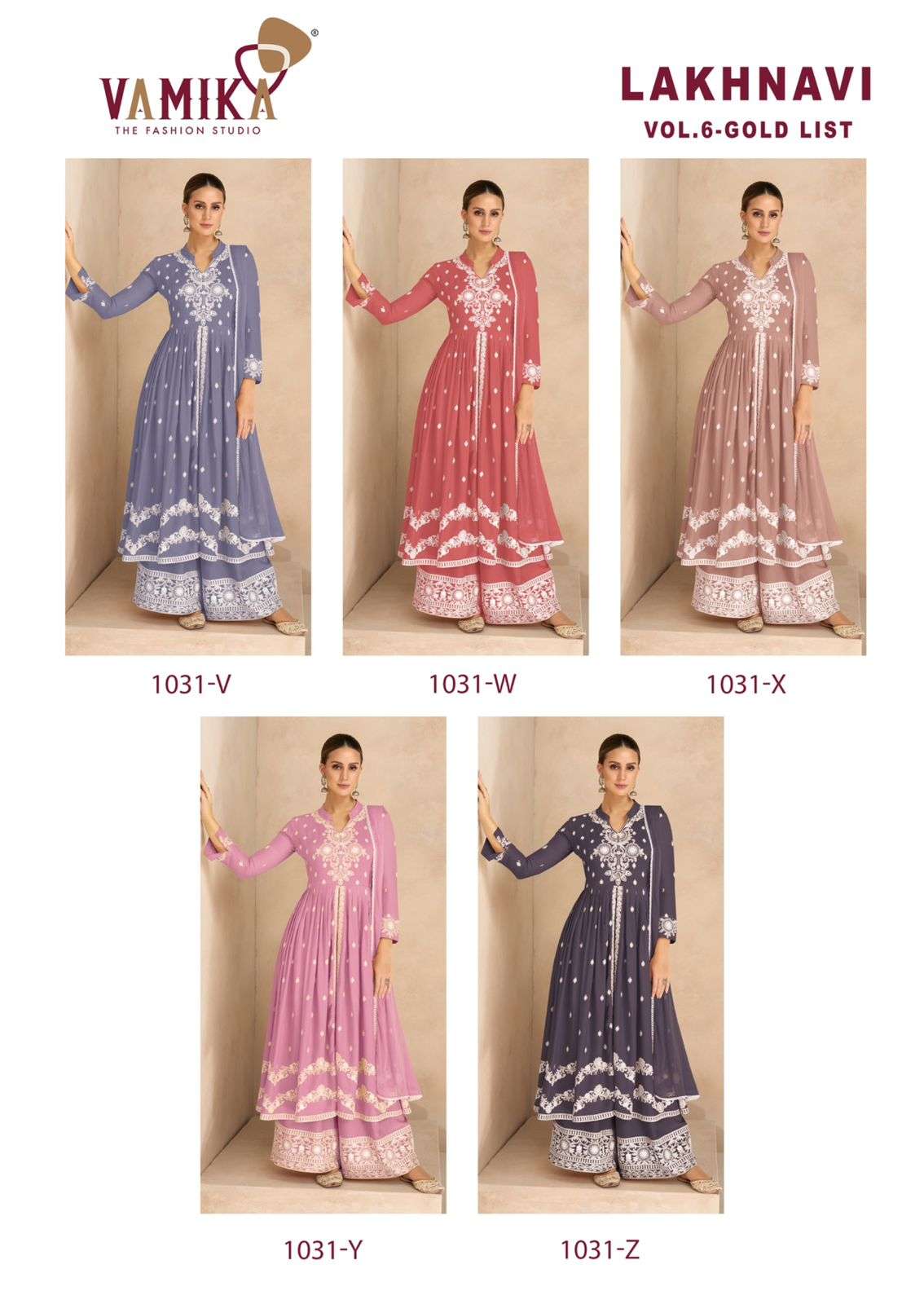 VAMIKA LAKHNAVI VOL 6 GOLD LIST RAYON FANCY LUCKNOWI WORKS LADIES PARTY WEAR LADIES SUIT