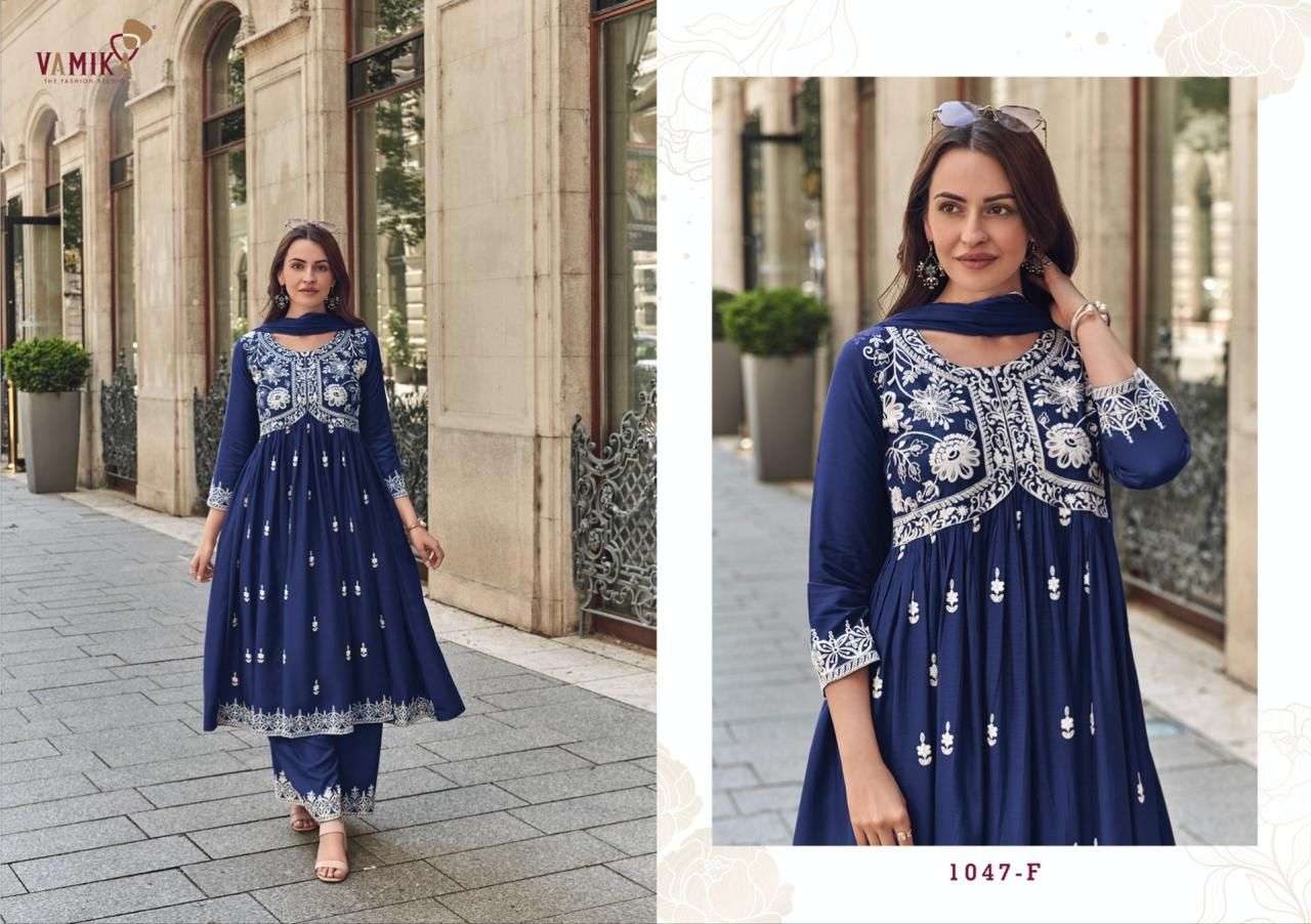 VAMIKA LAKHNAVI VOL 8 GOLD RAYON FANCY WORKS LADIES 3PCS SET COLLECTION 