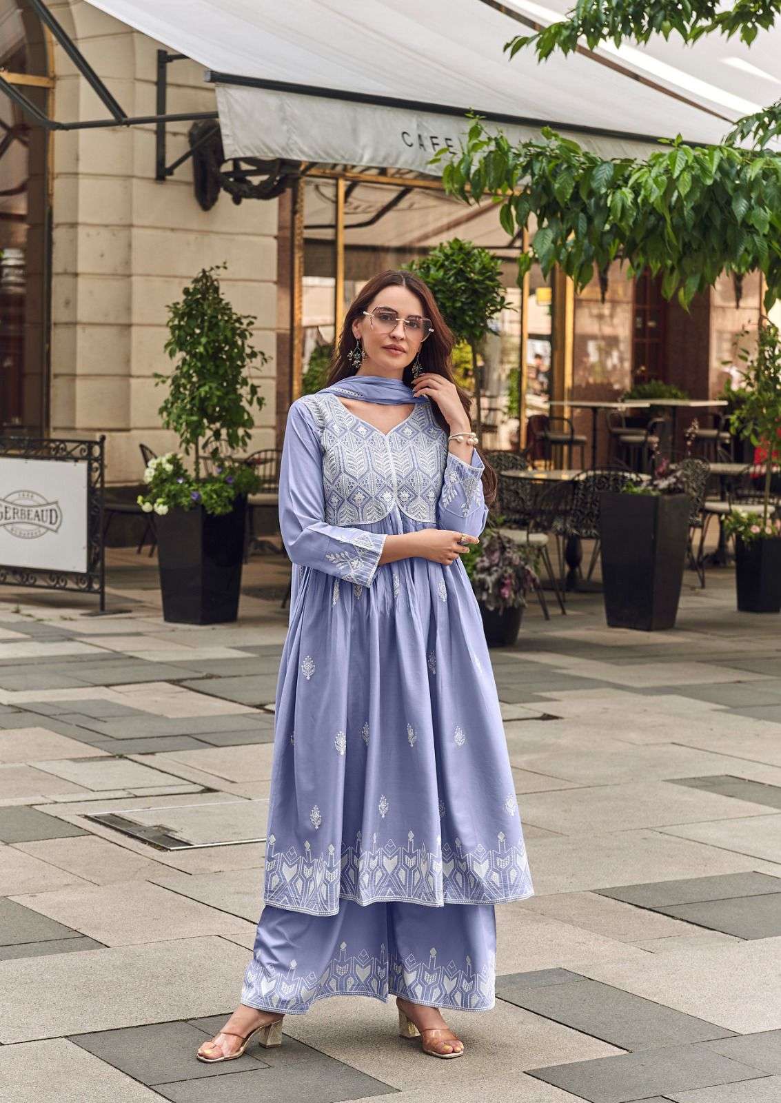 VAMIKA LAKHNAVI VOL 8 PLATINUM RAYON FANCY LUCKNOWI WORKS LADIES 3PCS SET COLLECTION 