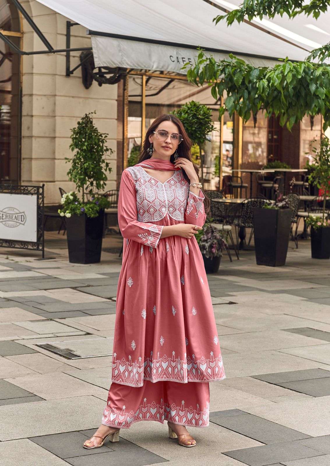 VAMIKA LAKHNAVI VOL 8 PLATINUM RAYON FANCY LUCKNOWI WORKS LADIES 3PCS SET COLLECTION 