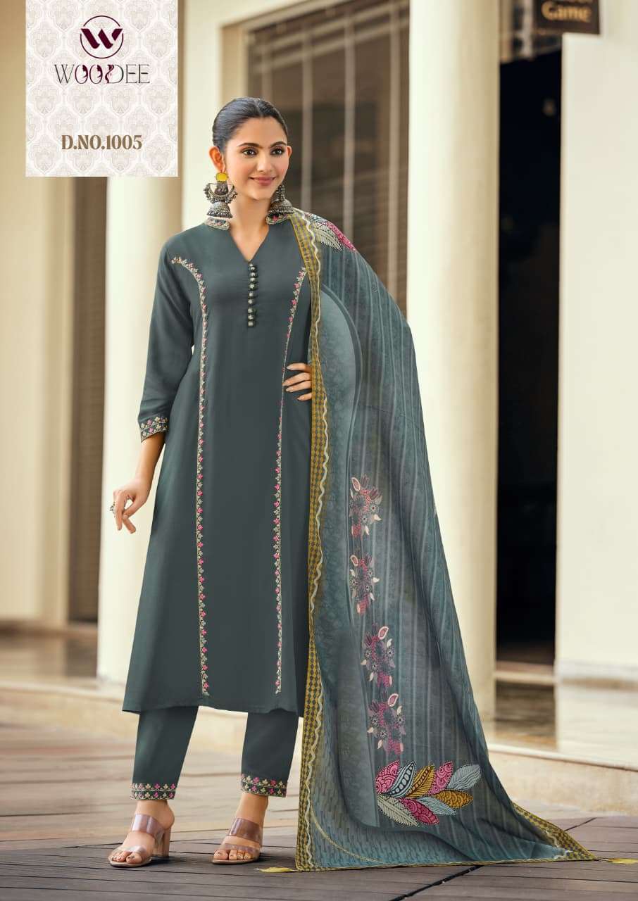 WOODEE PRACHI RAYON FANCY EMBROIDERY WORK LADIES 3PCS SET COLLECTION 