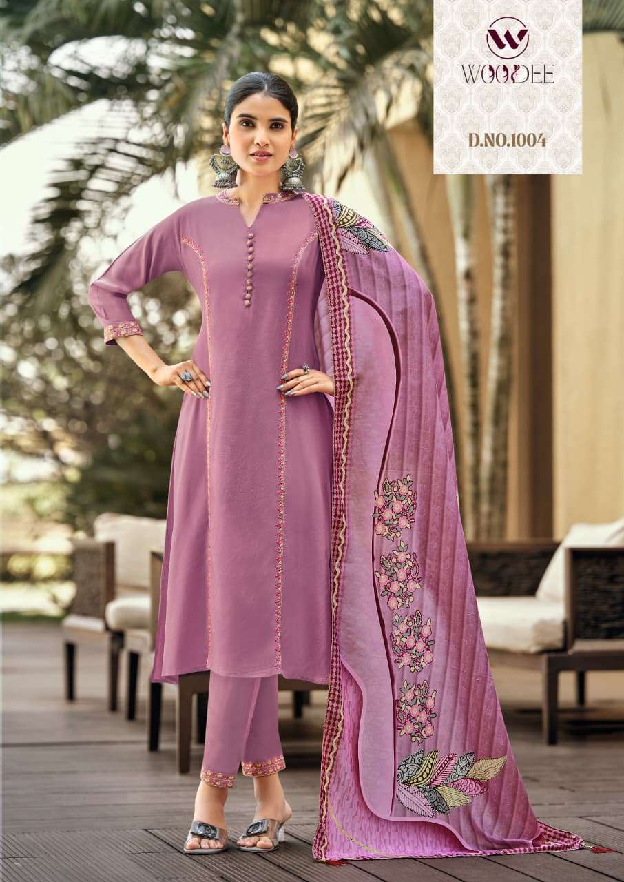 WOODEE PRACHI RAYON FANCY EMBROIDERY WORK LADIES 3PCS SET COLLECTION 