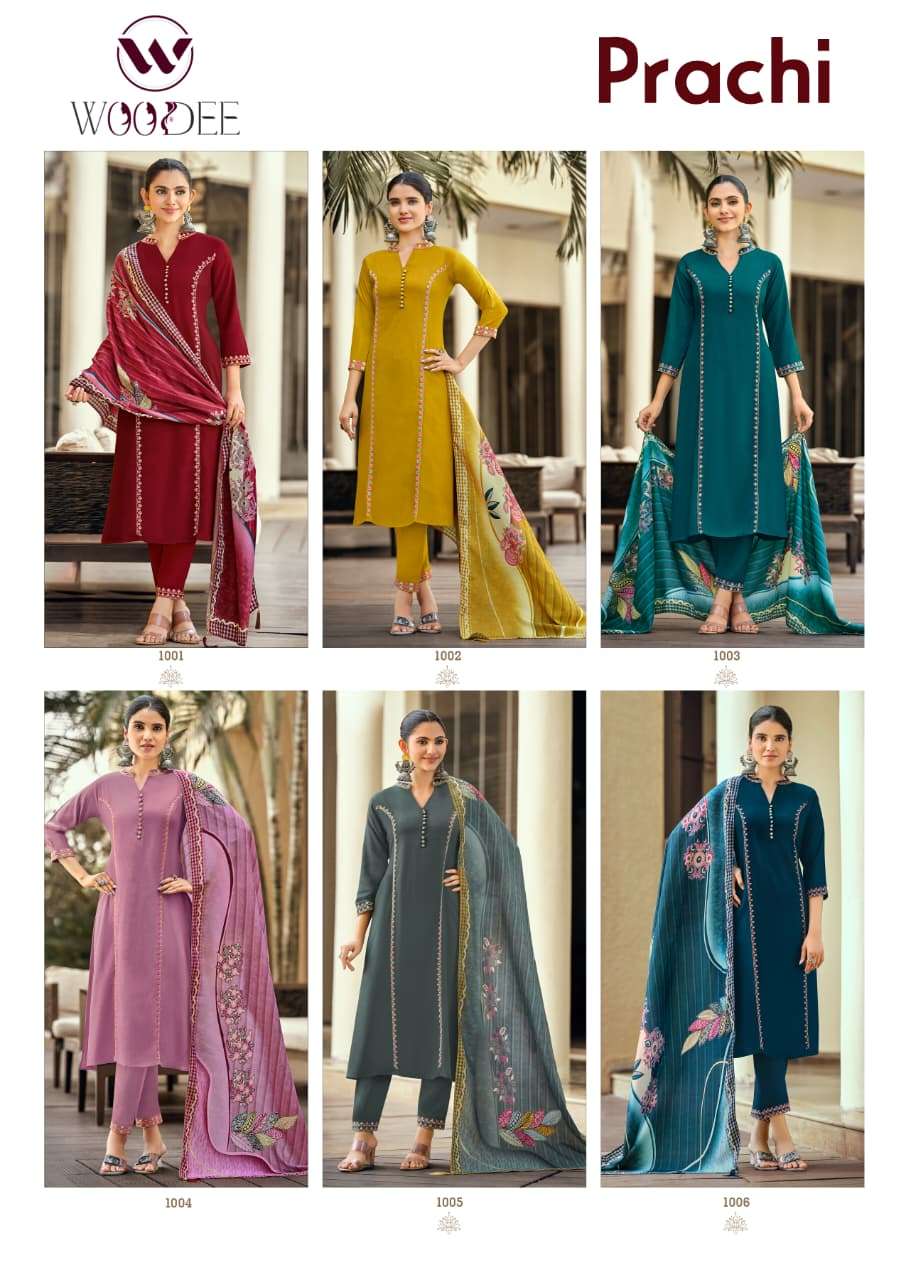 WOODEE PRACHI RAYON FANCY EMBROIDERY WORK LADIES 3PCS SET COLLECTION 