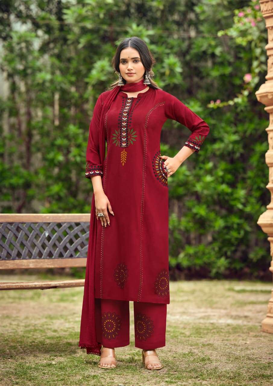 WOODEE SAANVI RAYON FANCY WORKS LADIES 3PCS SET COLLECTION 