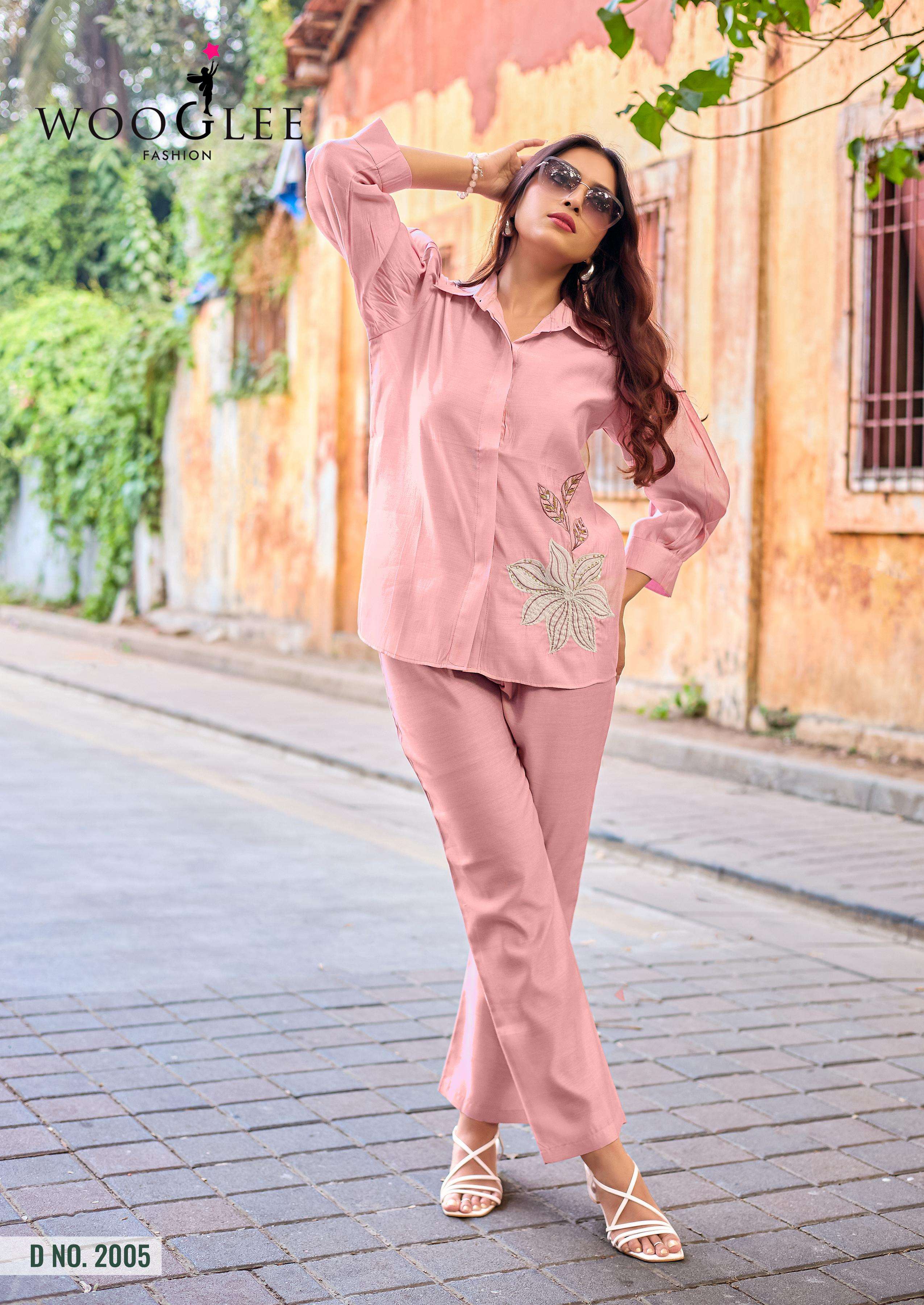 WOOGLEE HIGH LOOK SILK FANCY WORKS LADIES TOP WITH BOTTOM PAIR 