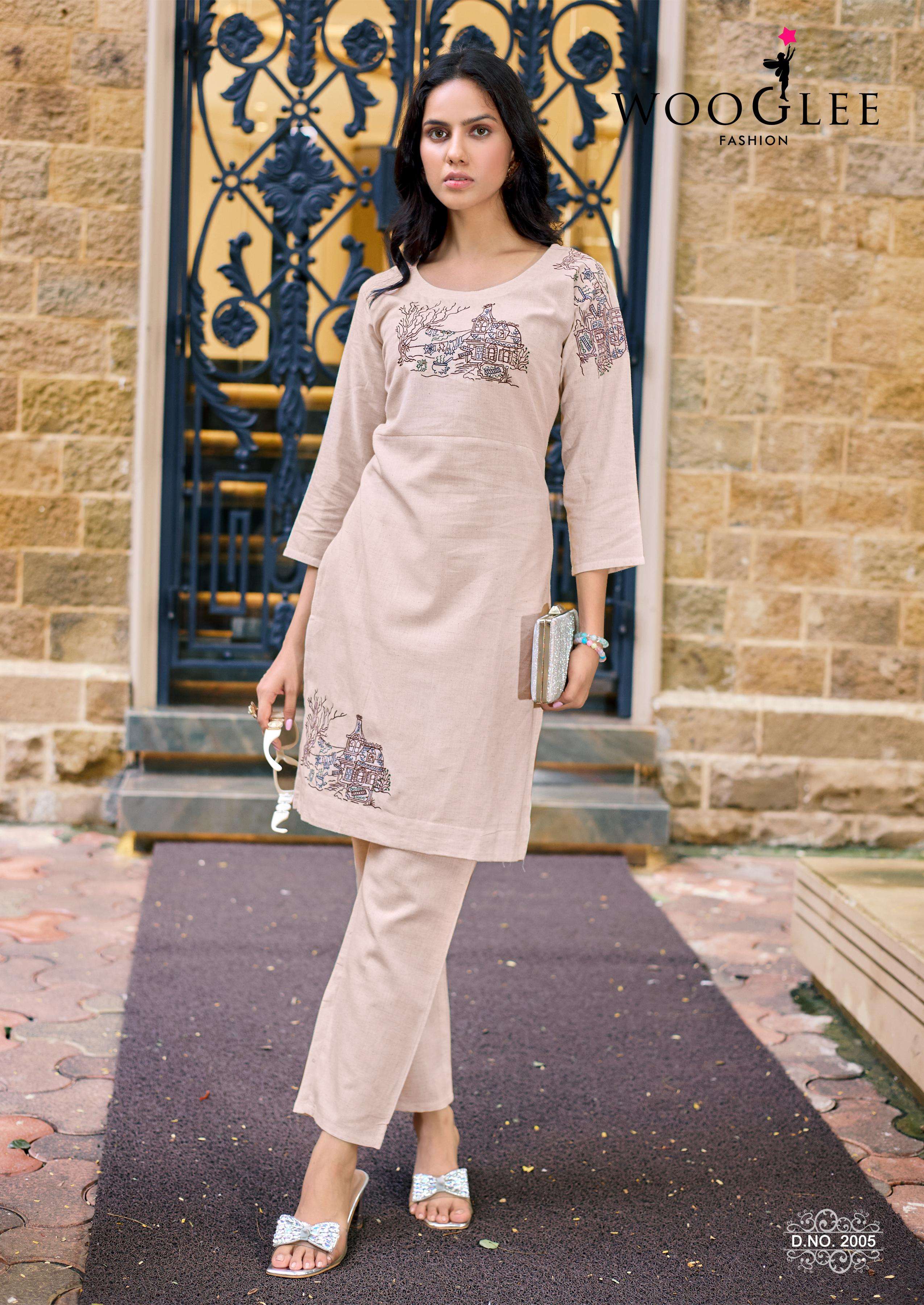 WOOGLEE SHIVANGI COTTON FANCY WORK LADIES KURTI WITH BOTTOM PAIR 