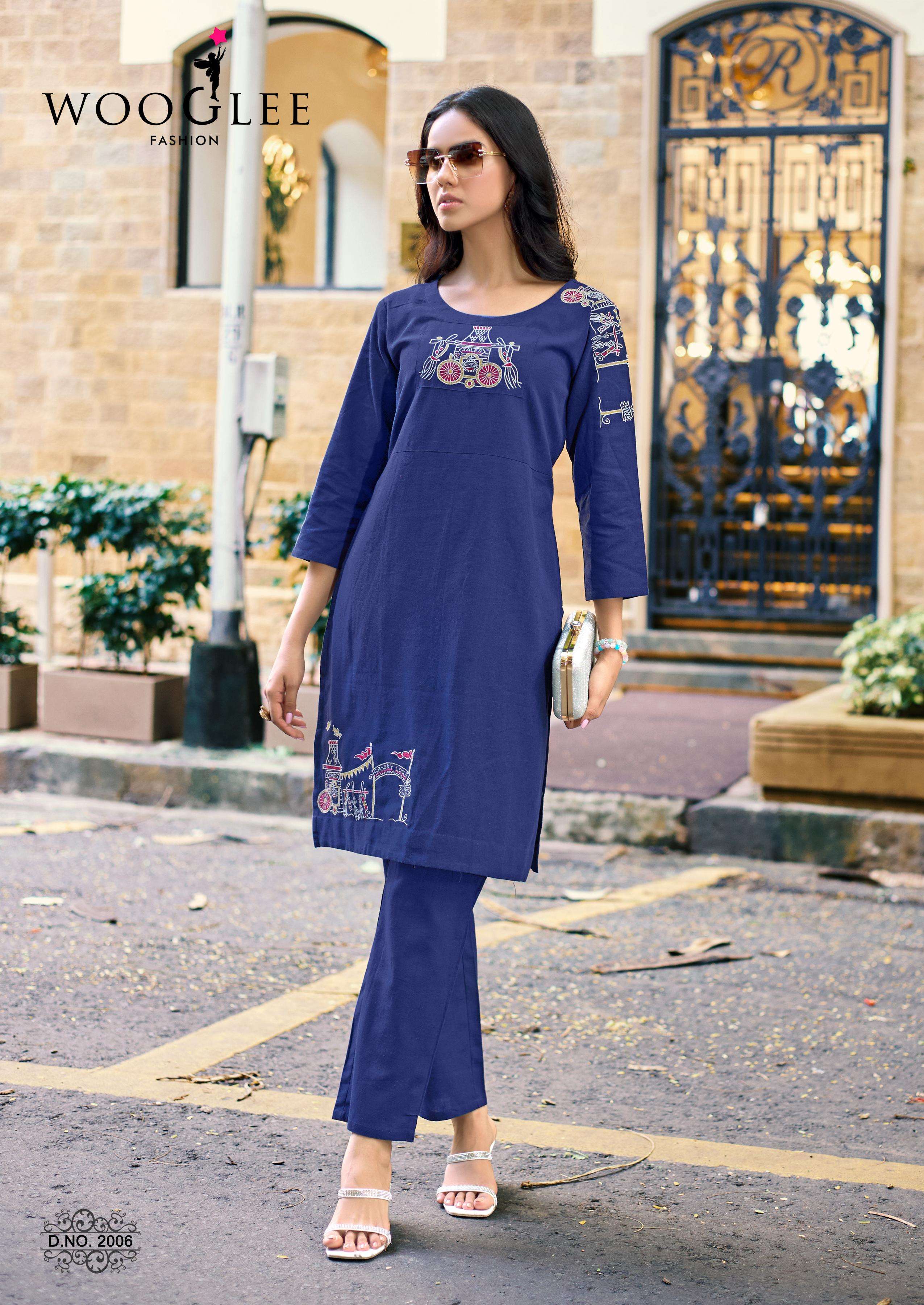 WOOGLEE SHIVANGI COTTON FANCY WORK LADIES KURTI WITH BOTTOM PAIR 