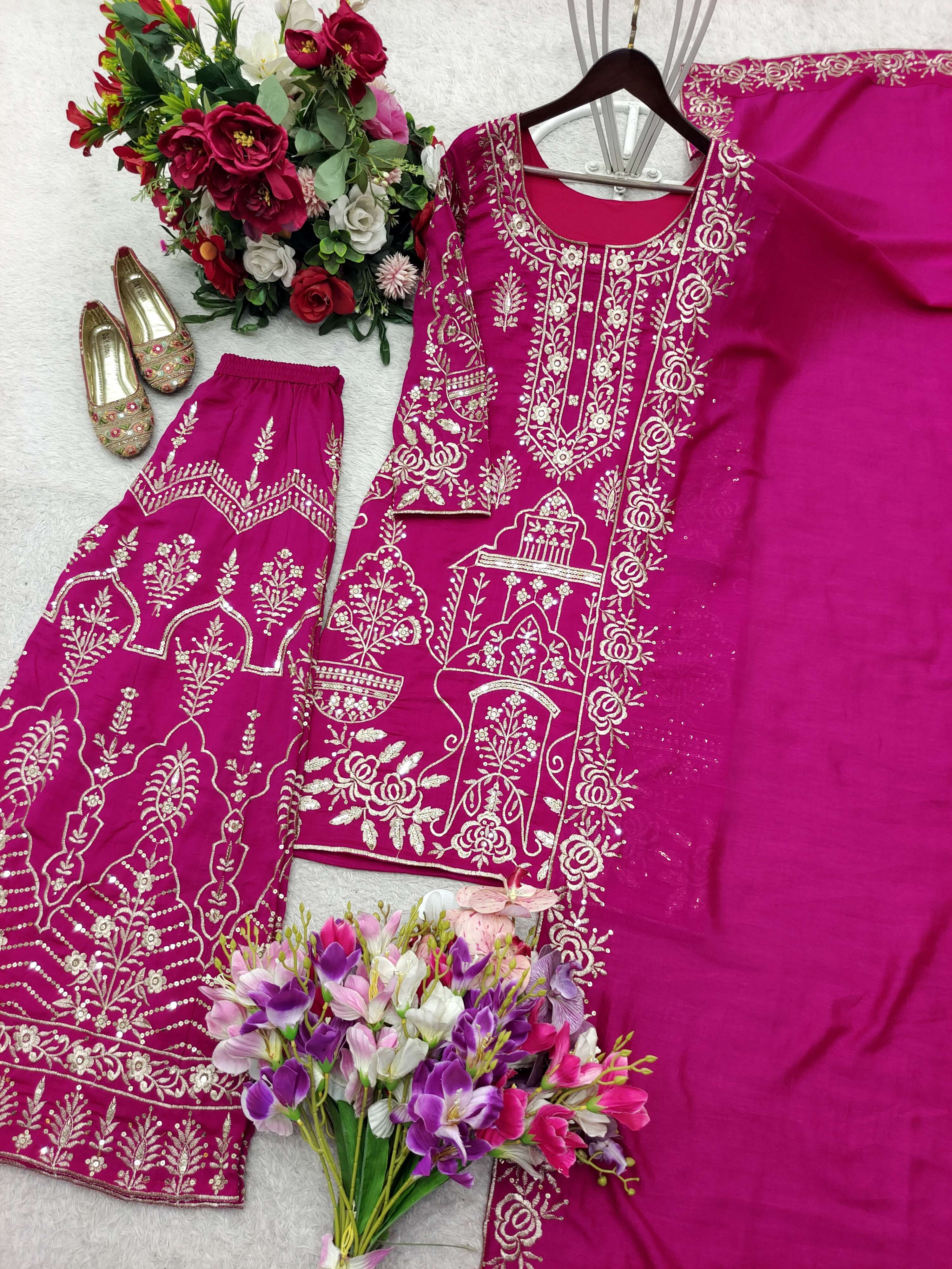 WW 1248 SILK BEAUTIFUL EMBROIDERY DESIGNER WEDDING WEAR SHARARA SUIT