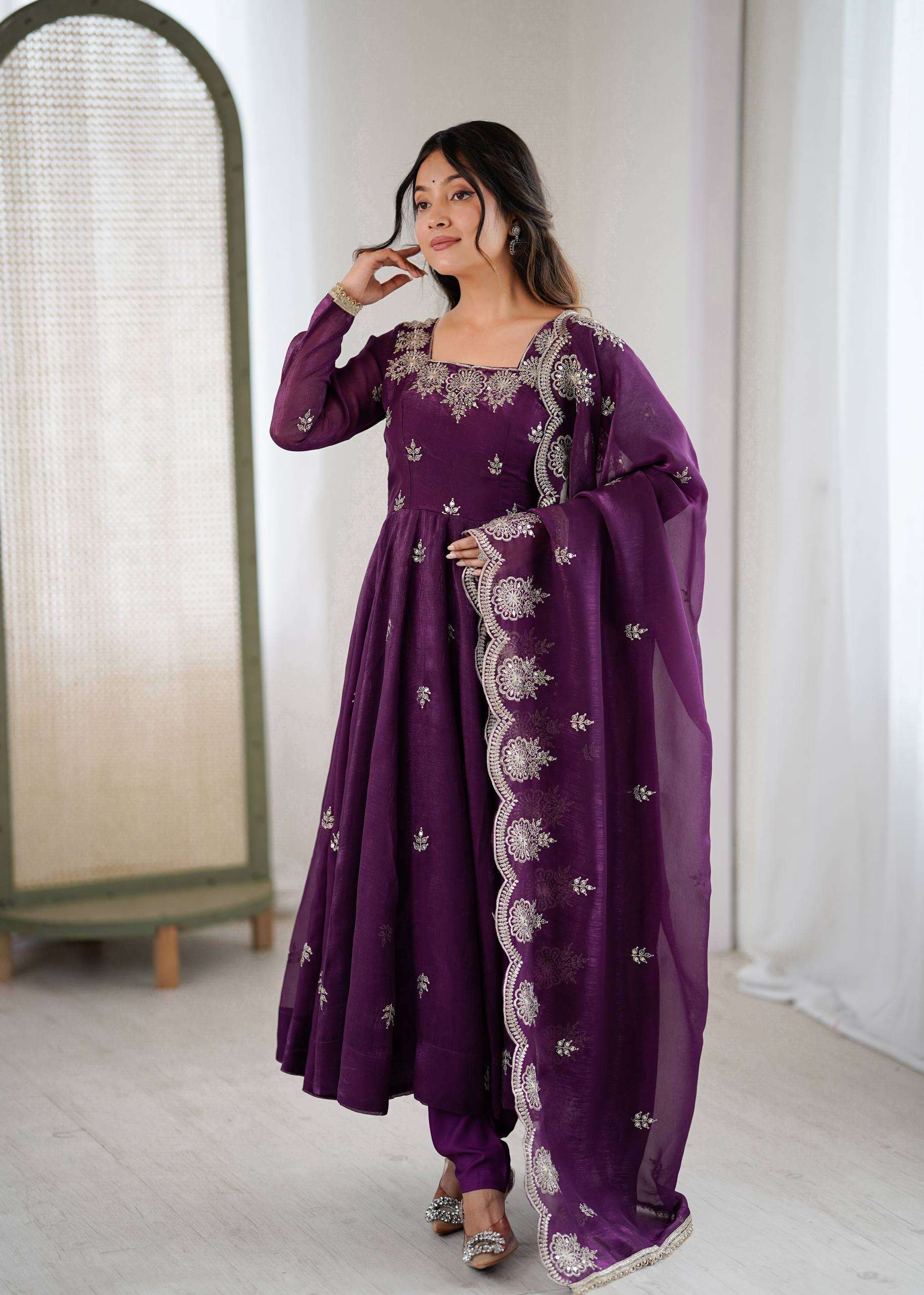 ZF 5011 SILK SEQUENCE EMBROIDERY DESIGNER ANARKALI STYLE GOWN DRESS