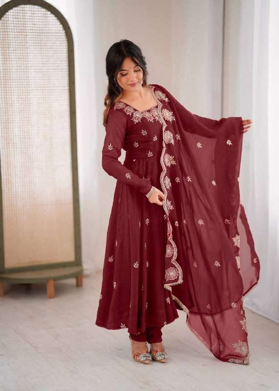 ZF 5011 SILK SEQUENCE EMBROIDERY DESIGNER ANARKALI STYLE GOWN DRESS