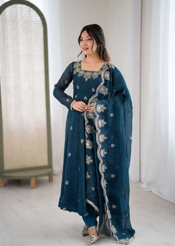 ZF 5011 SILK SEQUENCE EMBROIDERY DESIGNER ANARKALI STYLE GOWN DRESS