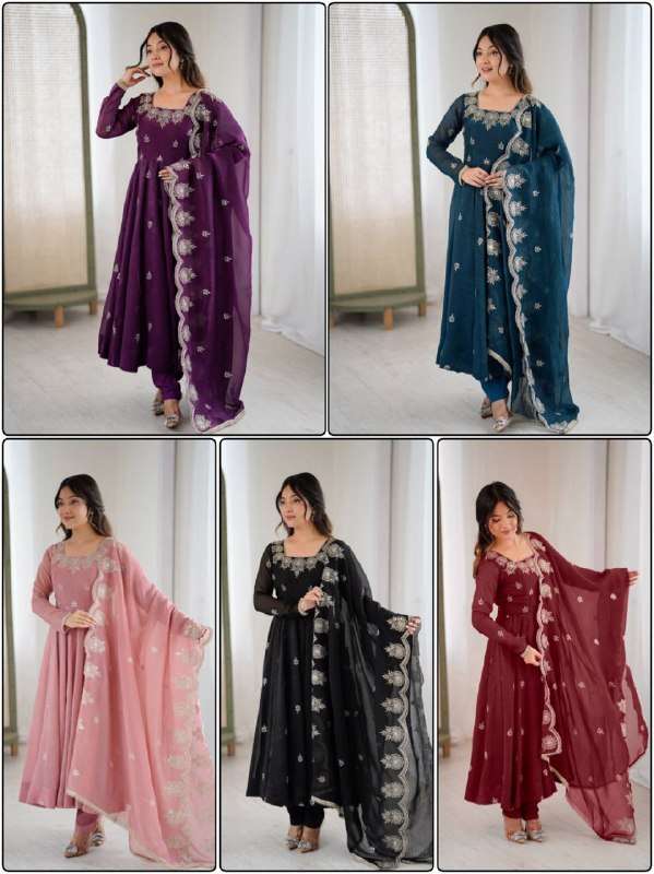 ZF 5011 SILK SEQUENCE EMBROIDERY DESIGNER ANARKALI STYLE GOWN DRESS