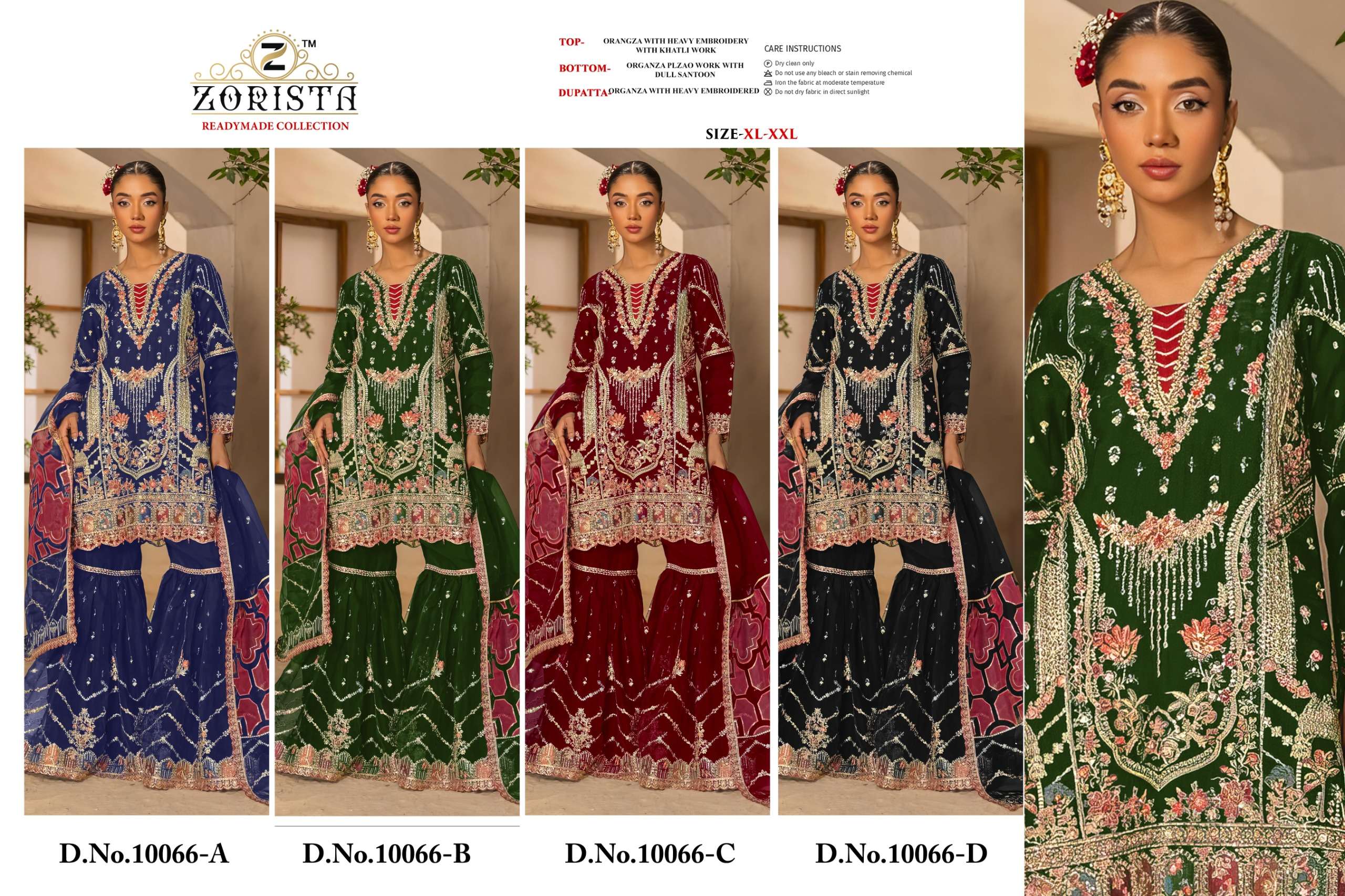 ZORISTA D NO 10066 ORANGZA SILK WITH EMBROIDERY DESIGNER PAKISTANI SUIT