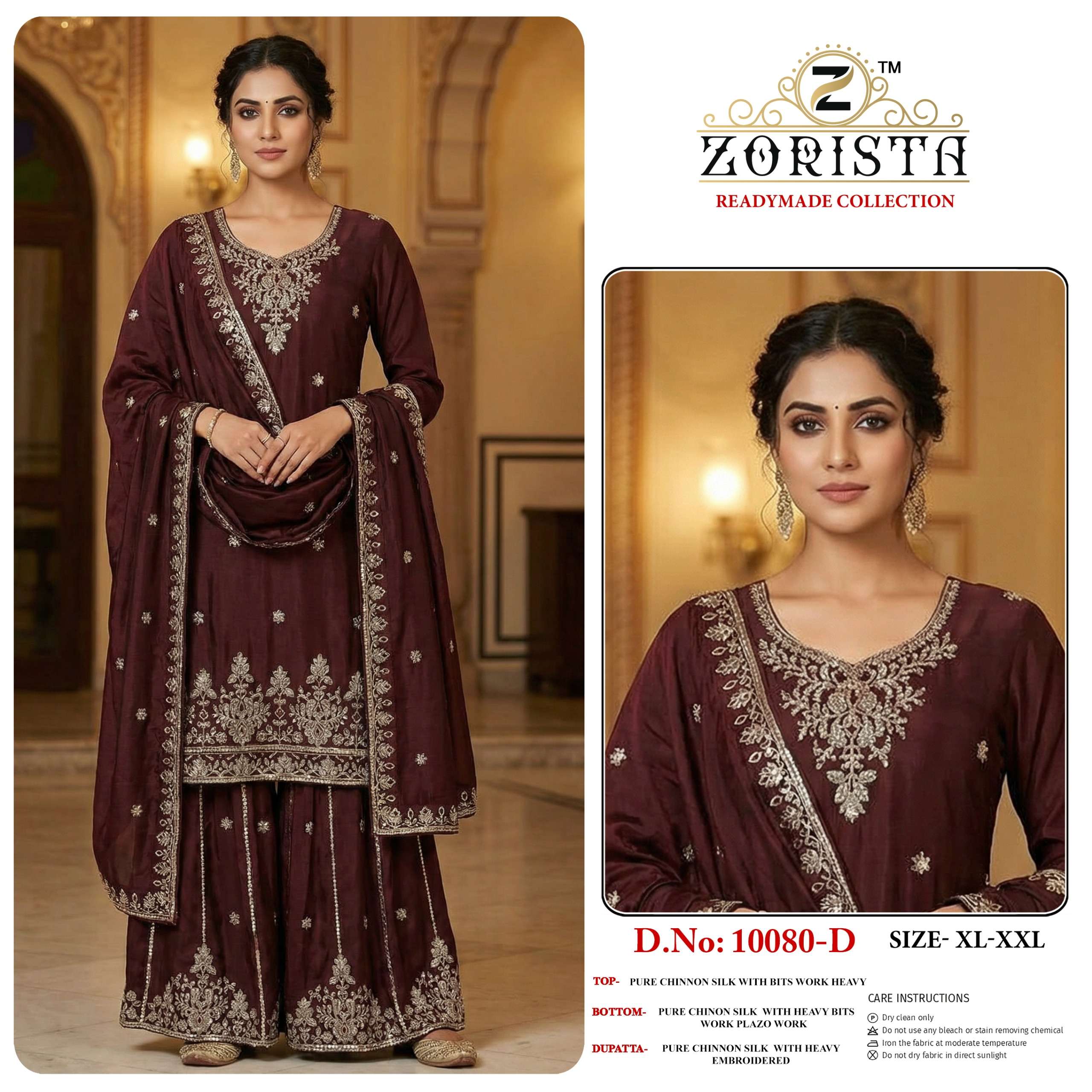 ZORISTA D NO 10080 SILK HEAVY EMBROIDERD DESIGNER WEDDING WEAR SUIT