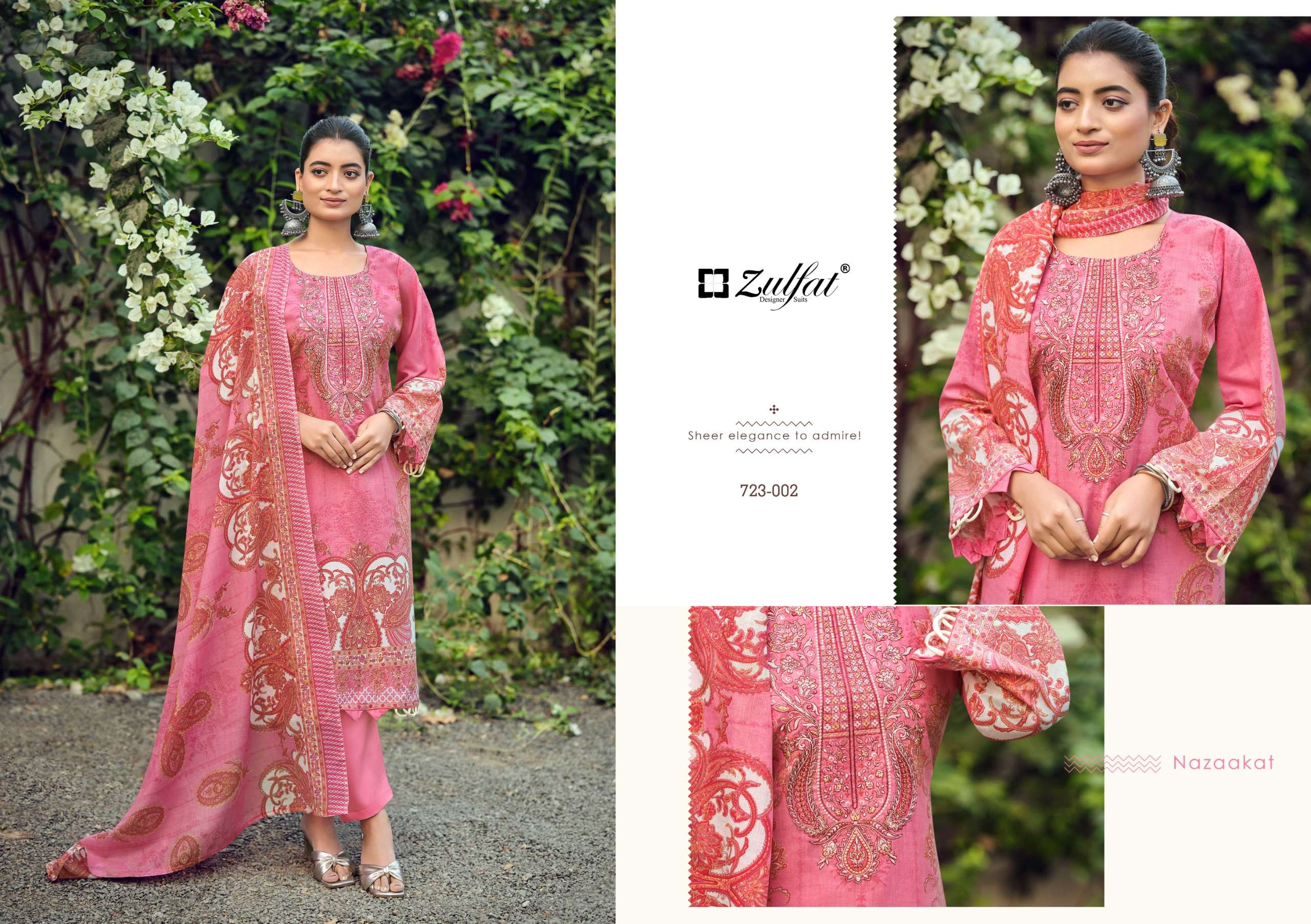 ZULFAT DESIGNER SUITS FIRDAUS VOL 2 COTTON PRINT WITH FANCY WORK SUIT
