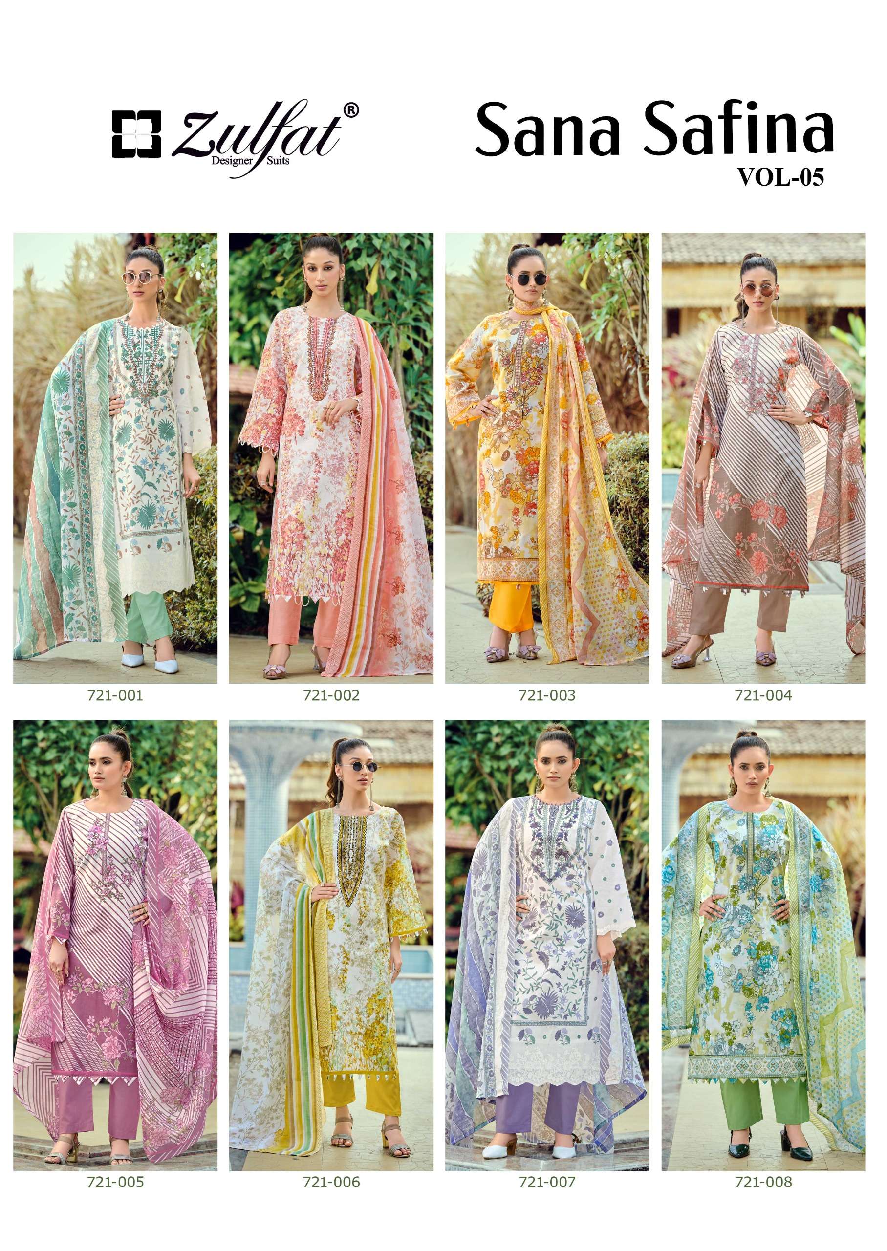 ZULFAT DESIGNER SUITS SANA SAFINA VOL 5 COTTON PRINT WITH FANCY WORK SUIT