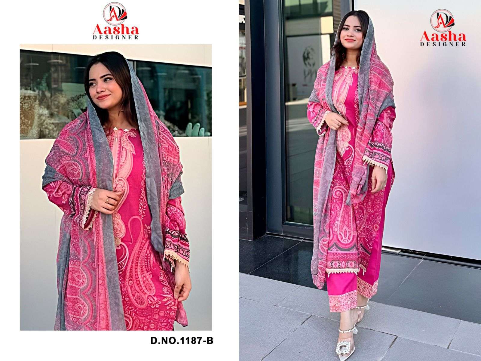 AASHA DESIGNER D NO 1187 COTTON HEAVY PATCH EMBROIDERY WORK SUIT