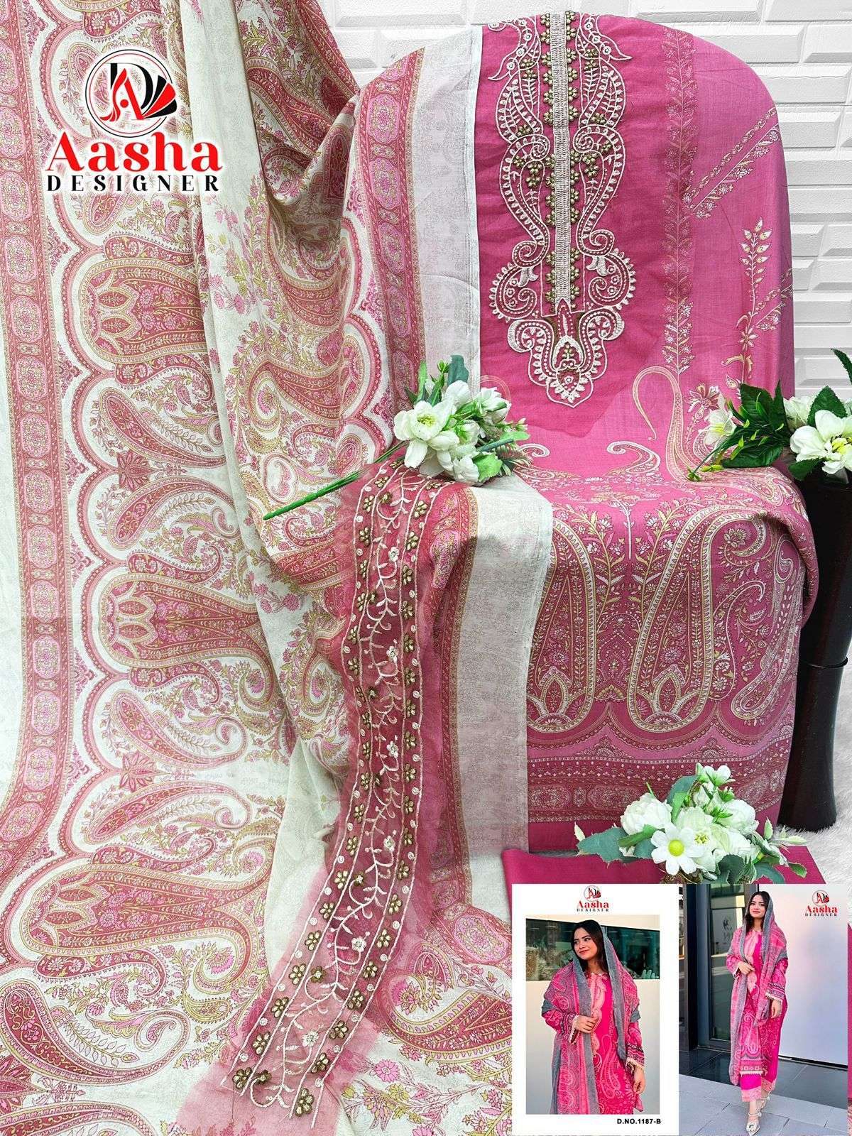 AASHA DESIGNER D NO 1187 COTTON HEAVY PATCH EMBROIDERY WORK SUIT