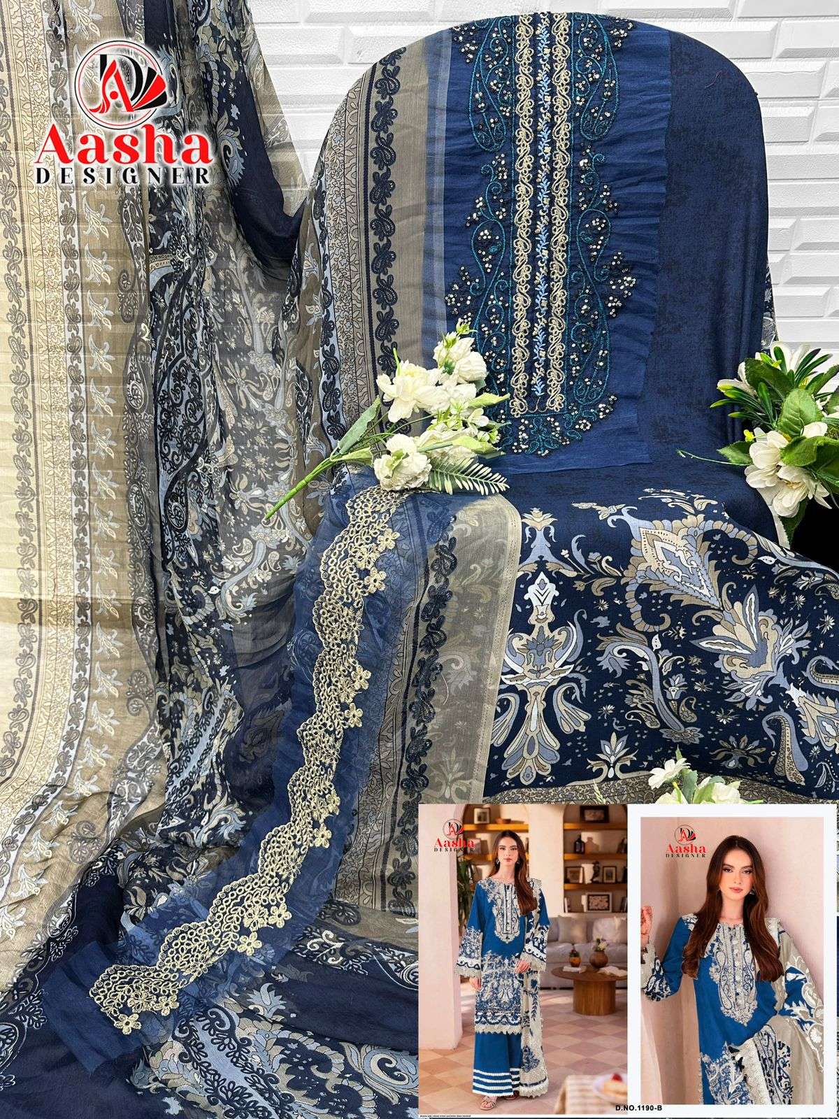 AASHA DESIGNER D NO 1190 COTTON PATCH EMBROIDERY WORK SALWAR KAMEEZ 