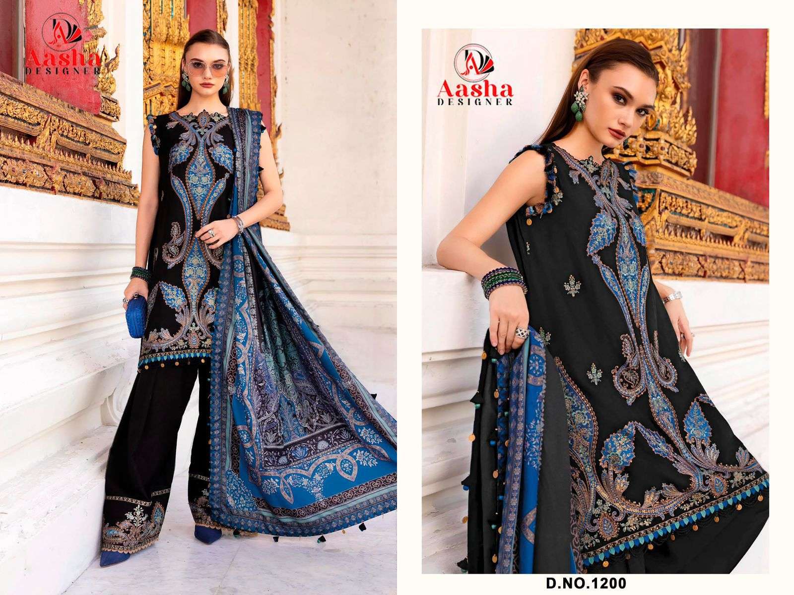 AASHA DESIGNER D NO 1195 AB & 2000 RAYON COTTON WITH EMBROIDERY WORK SALWAR KAMEEZ 