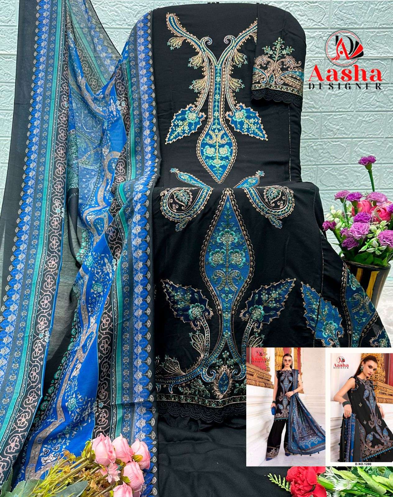 AASHA DESIGNER D NO 1195 AB & 2000 RAYON COTTON WITH EMBROIDERY WORK SALWAR KAMEEZ 