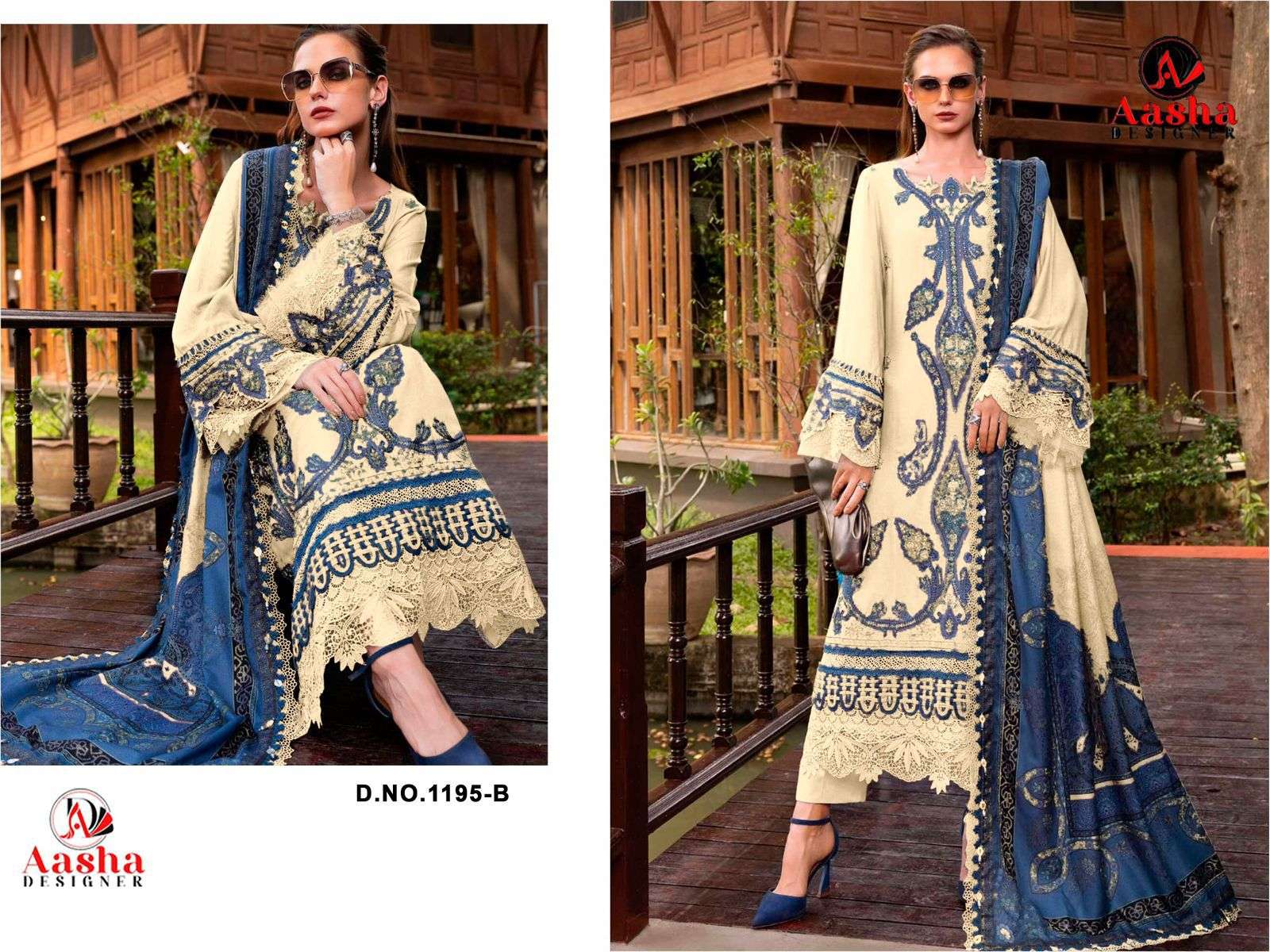 AASHA DESIGNER D NO 1195 AB & 2000 RAYON COTTON WITH EMBROIDERY WORK SALWAR KAMEEZ 