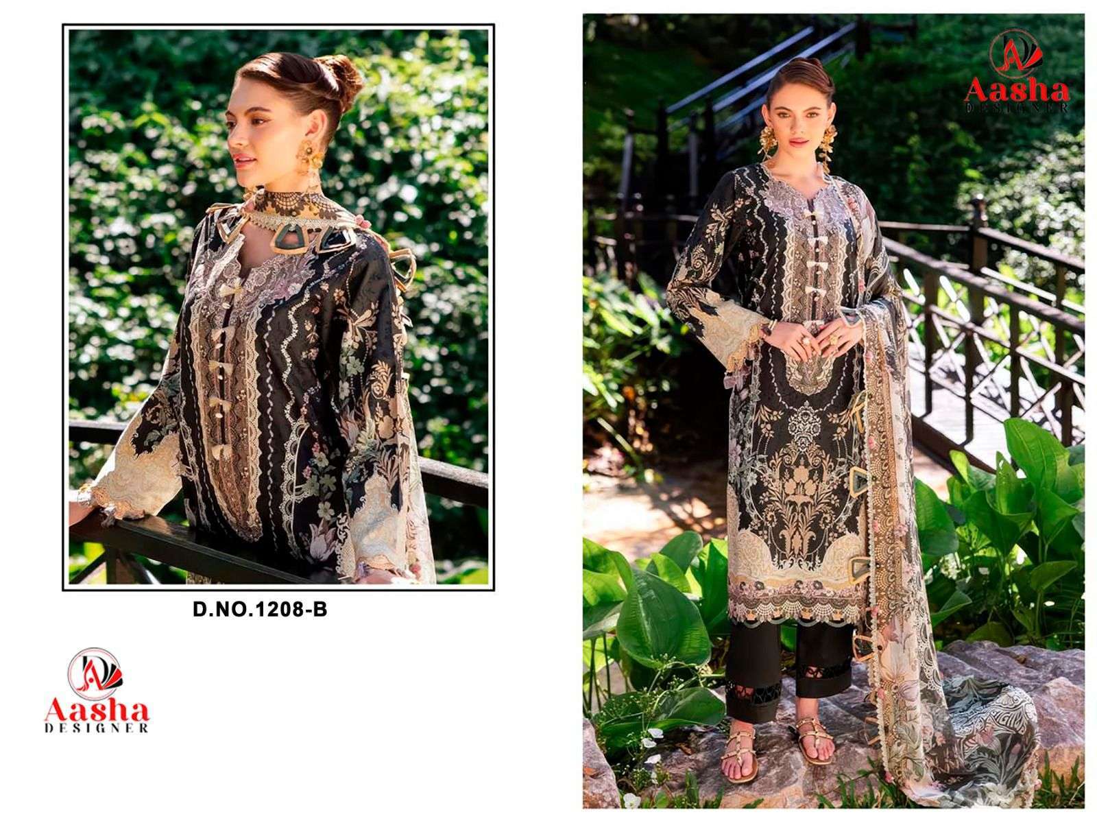 AASHA DESIGNER D NO 1208 COTTON DIGITAL PRINT WITH PATCH EMBROIDERY WORK SUIT