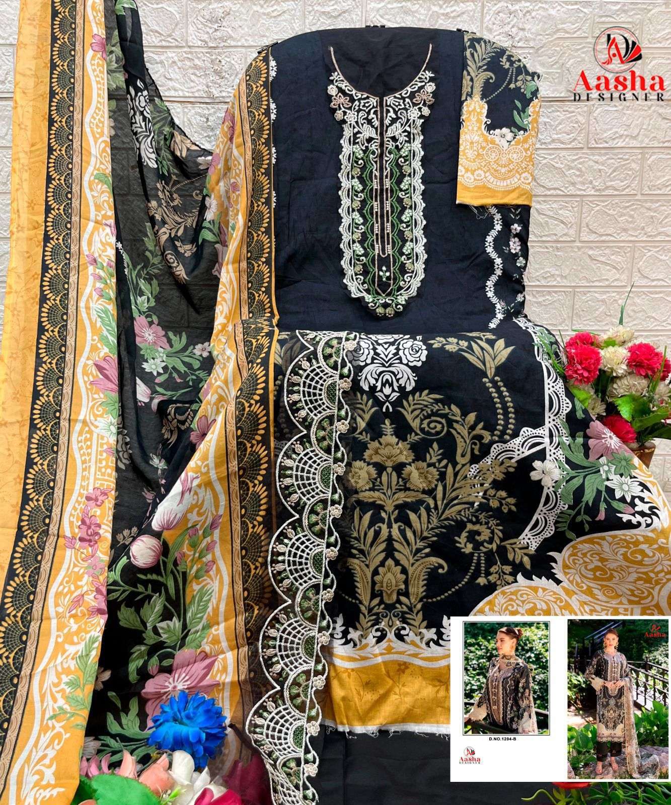 AASHA DESIGNER D NO 1208 COTTON DIGITAL PRINT WITH PATCH EMBROIDERY WORK SUIT
