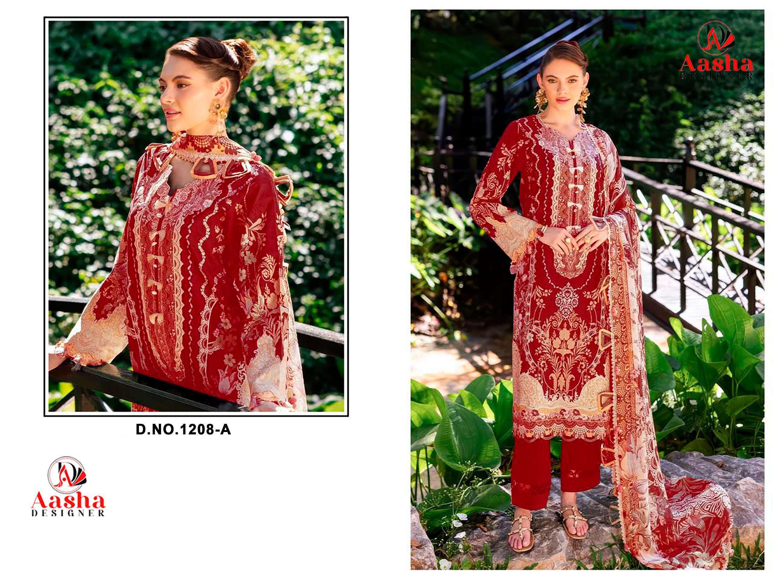 AASHA DESIGNER D NO 1208 COTTON DIGITAL PRINT WITH PATCH EMBROIDERY WORK SUIT