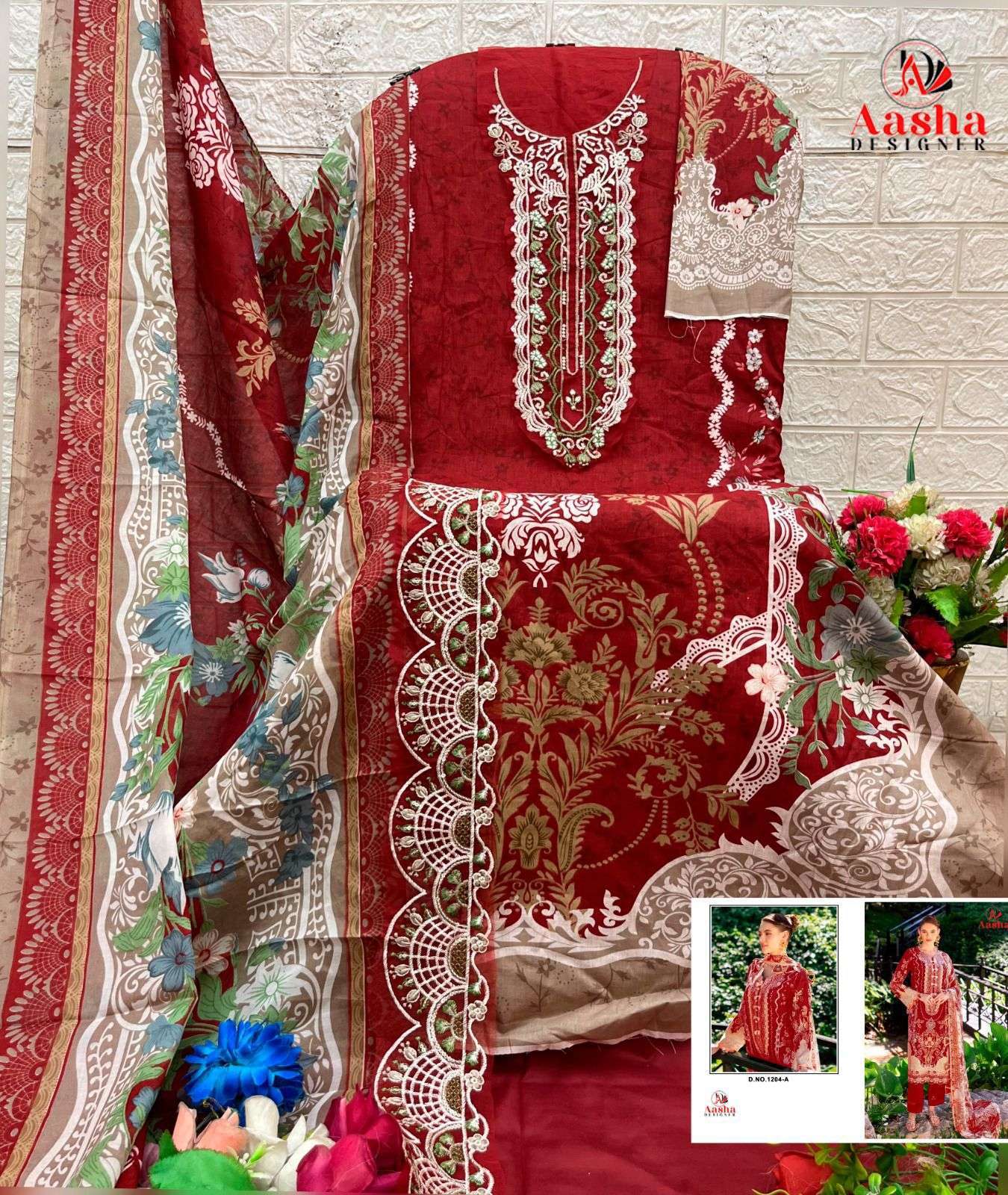 AASHA DESIGNER D NO 1208 COTTON DIGITAL PRINT WITH PATCH EMBROIDERY WORK SUIT