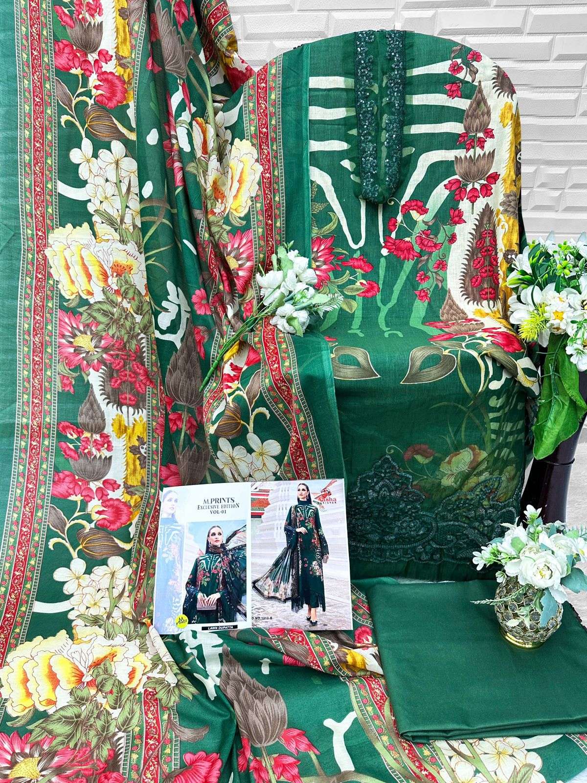 AASHA DESIGNER D NO 1213 COTTON PRINT WITH PATCH EMBROIDERY WORK SALWAR KAMEEZ 