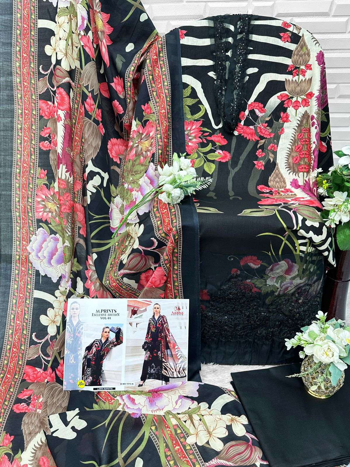 AASHA DESIGNER D NO 1213 COTTON PRINT WITH PATCH EMBROIDERY WORK SALWAR KAMEEZ 
