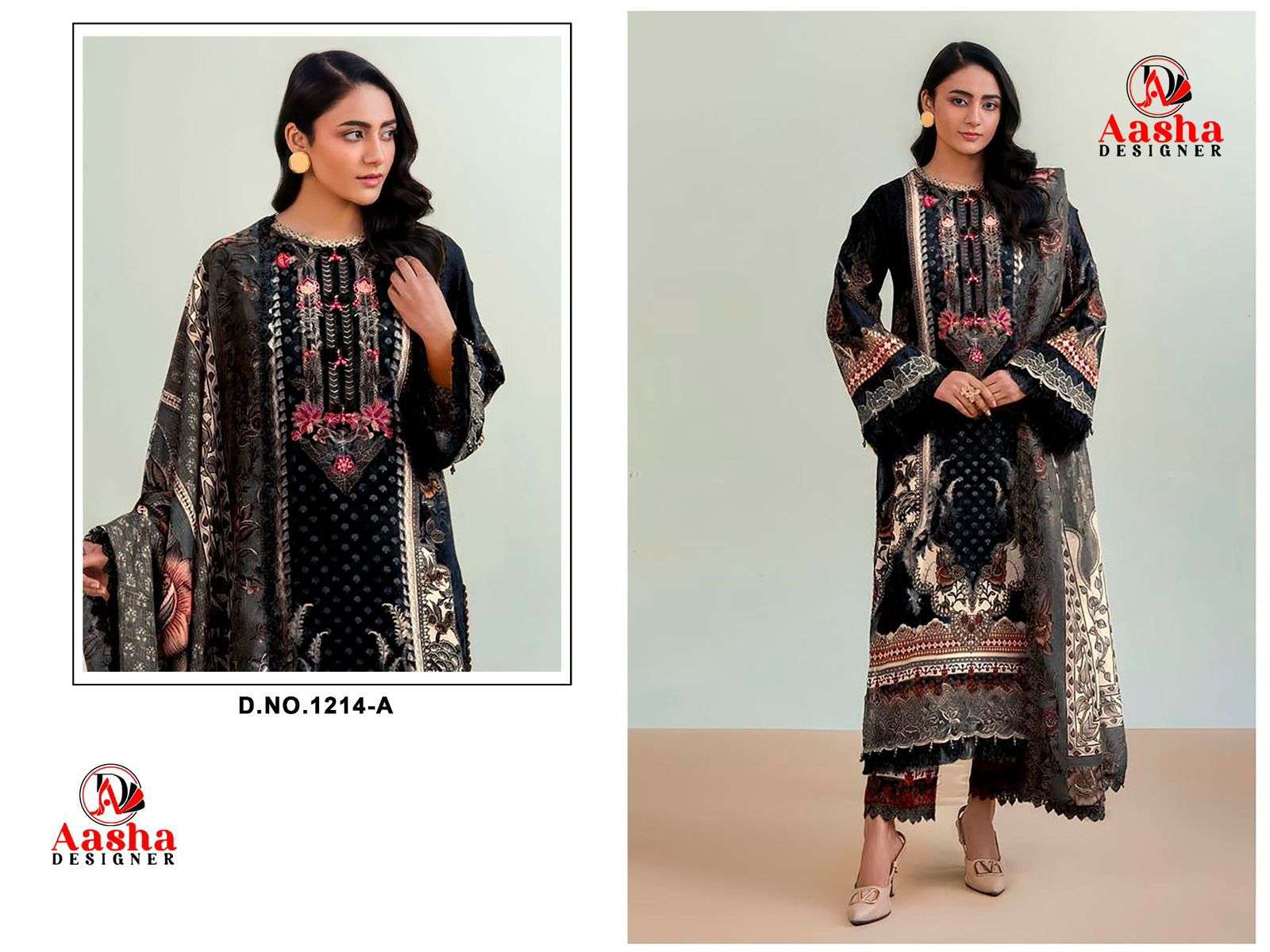 AASHA DESIGNER D NO 1214 COTTON HEAVY PATCH EMBROIDERY WORK SALWAR KAMEEZ 
