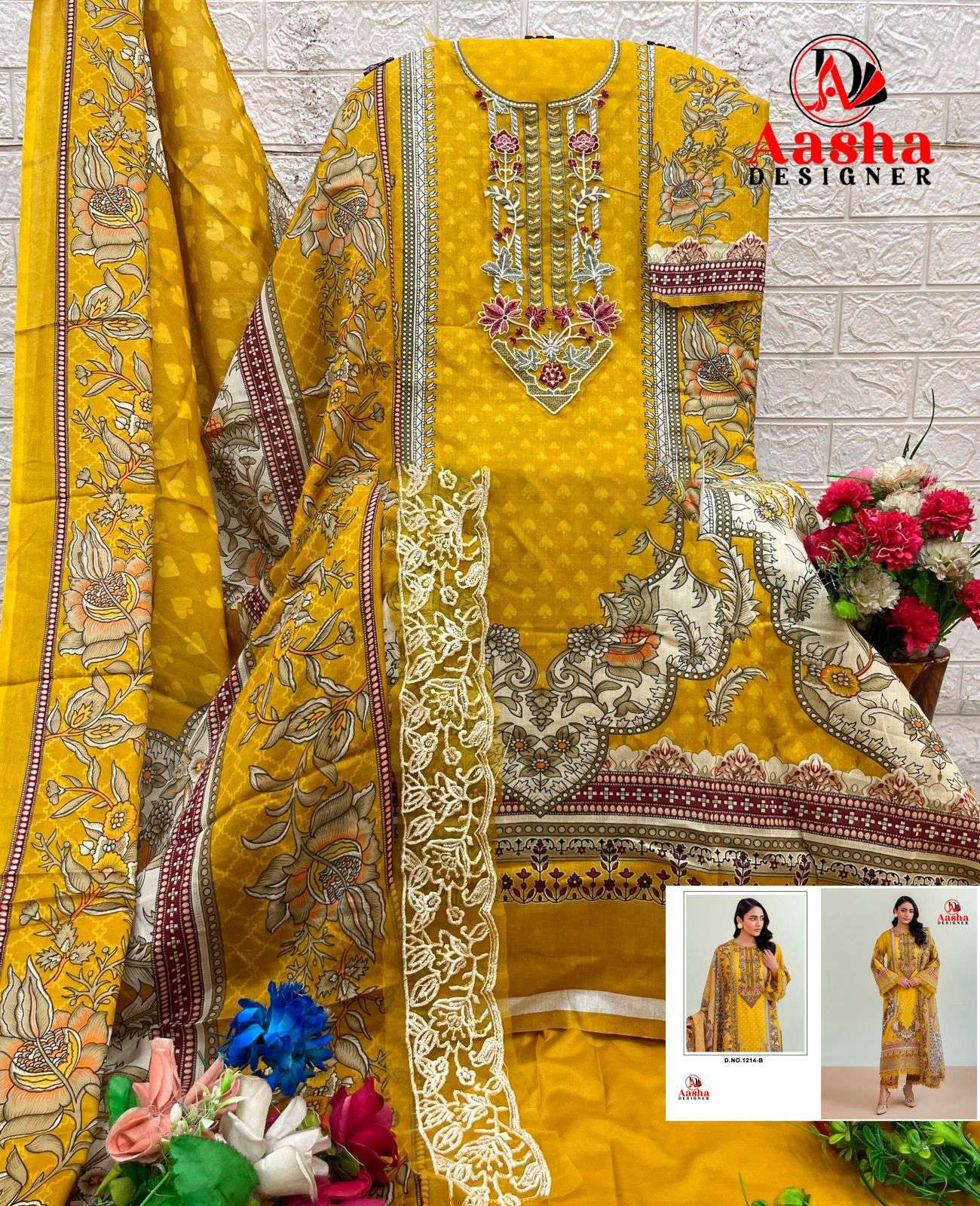 AASHA DESIGNER D NO 1214 COTTON HEAVY PATCH EMBROIDERY WORK SALWAR KAMEEZ 