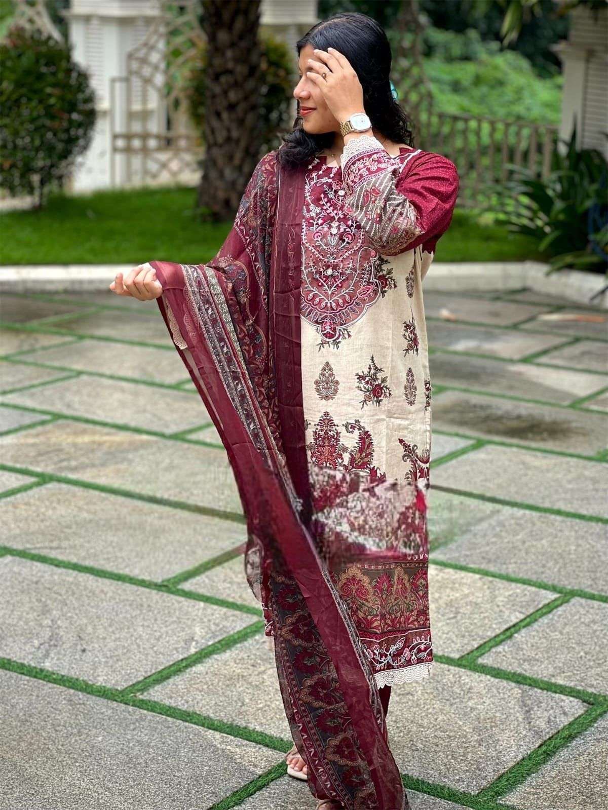 AASHA DESIGNER DESIGN NO - 1180 PURE COTTON PRINT HEAVY EMBROIDERED PATCH PAKISTANI SALWAR SUIT
