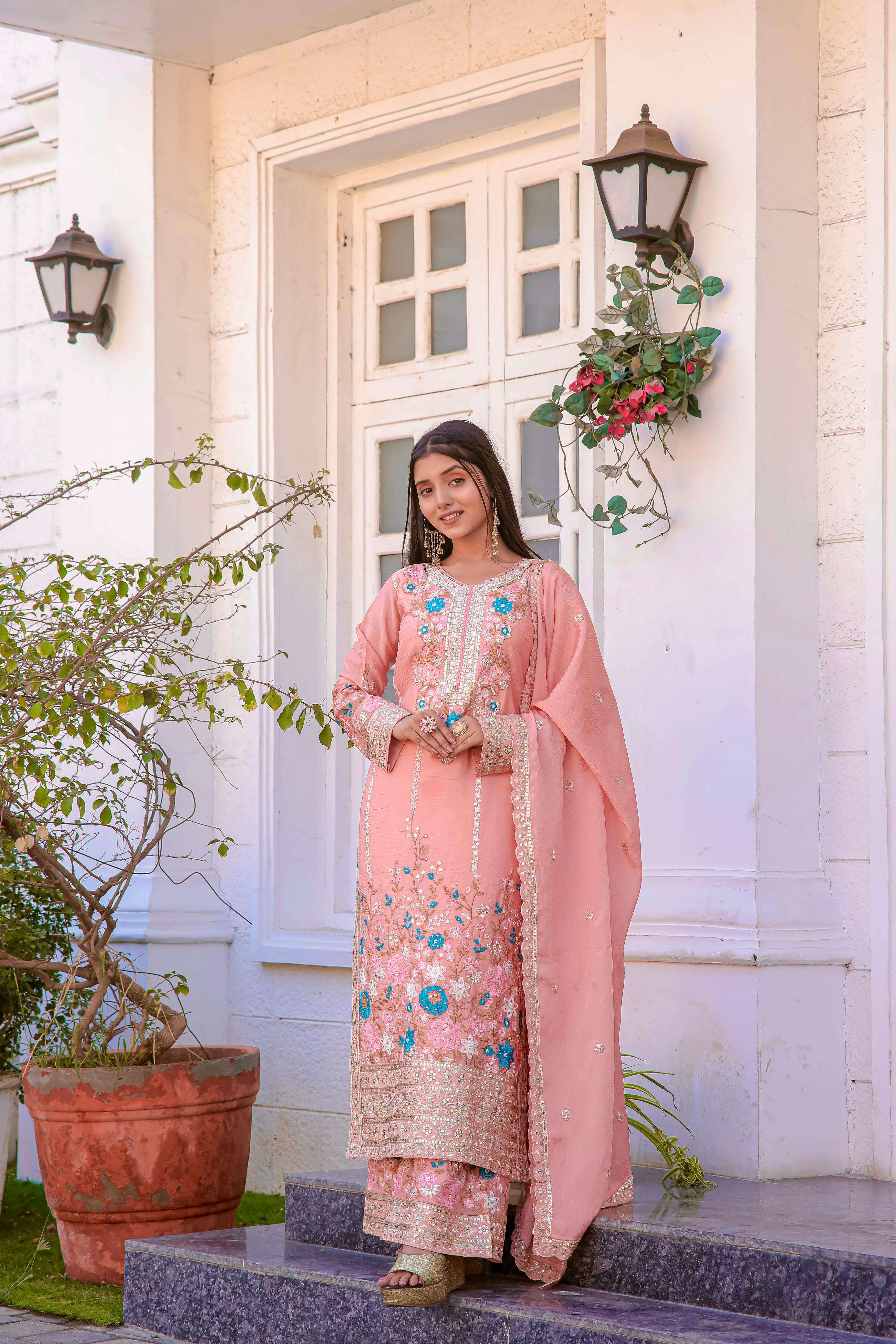 AD 140 SILK HEAVY EMBROIDERD DESIGNER TOP PLAZZO AND DUPATTA SET 