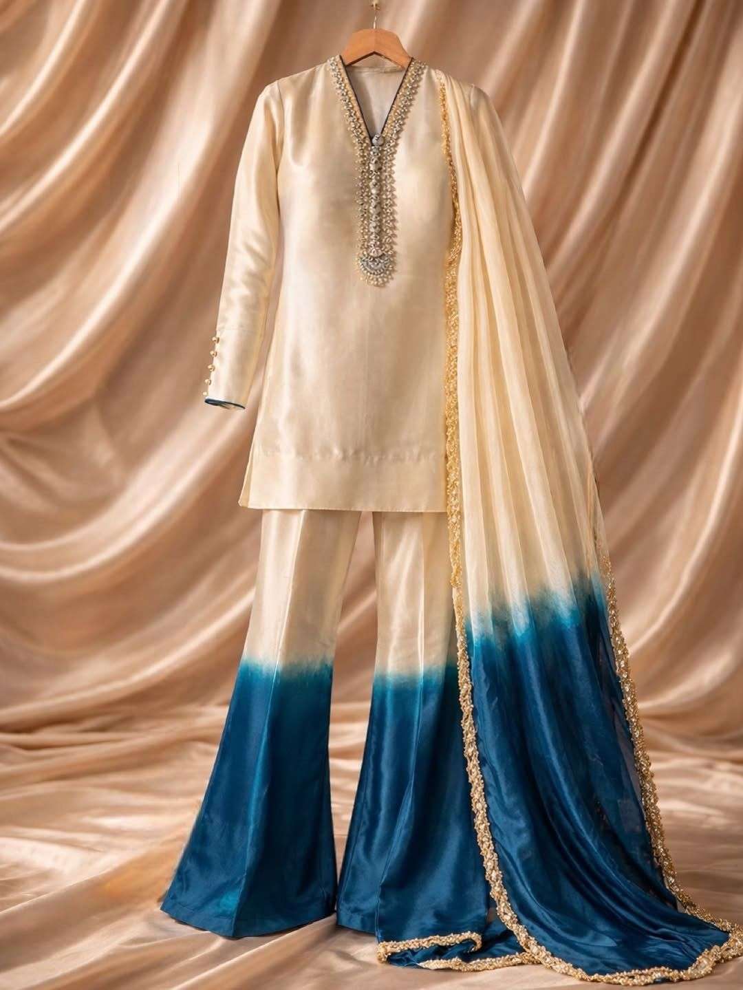 AD 228 SHADED FABRIC PREETY PARTY WEAR LOOK DESIGNER LADIES TOP PLAZZO AND DUPATTA SET 