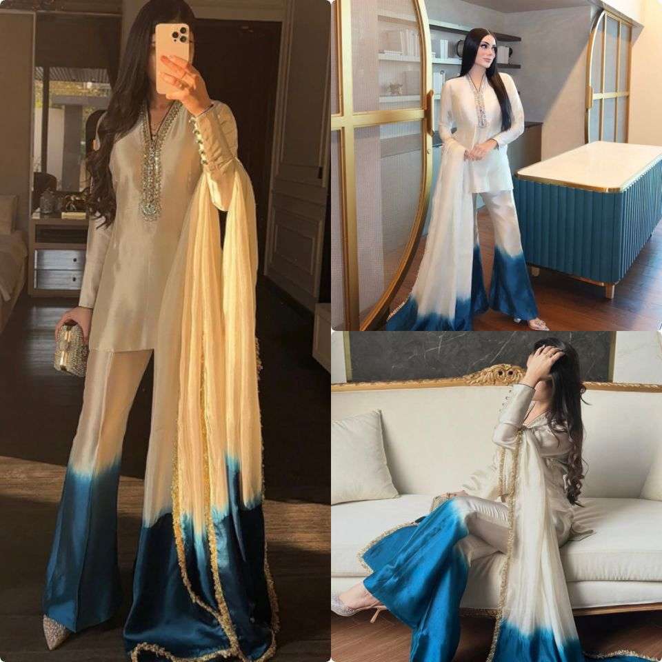 AD 228 SHADED FABRIC PREETY PARTY WEAR LOOK DESIGNER LADIES TOP PLAZZO AND DUPATTA SET 