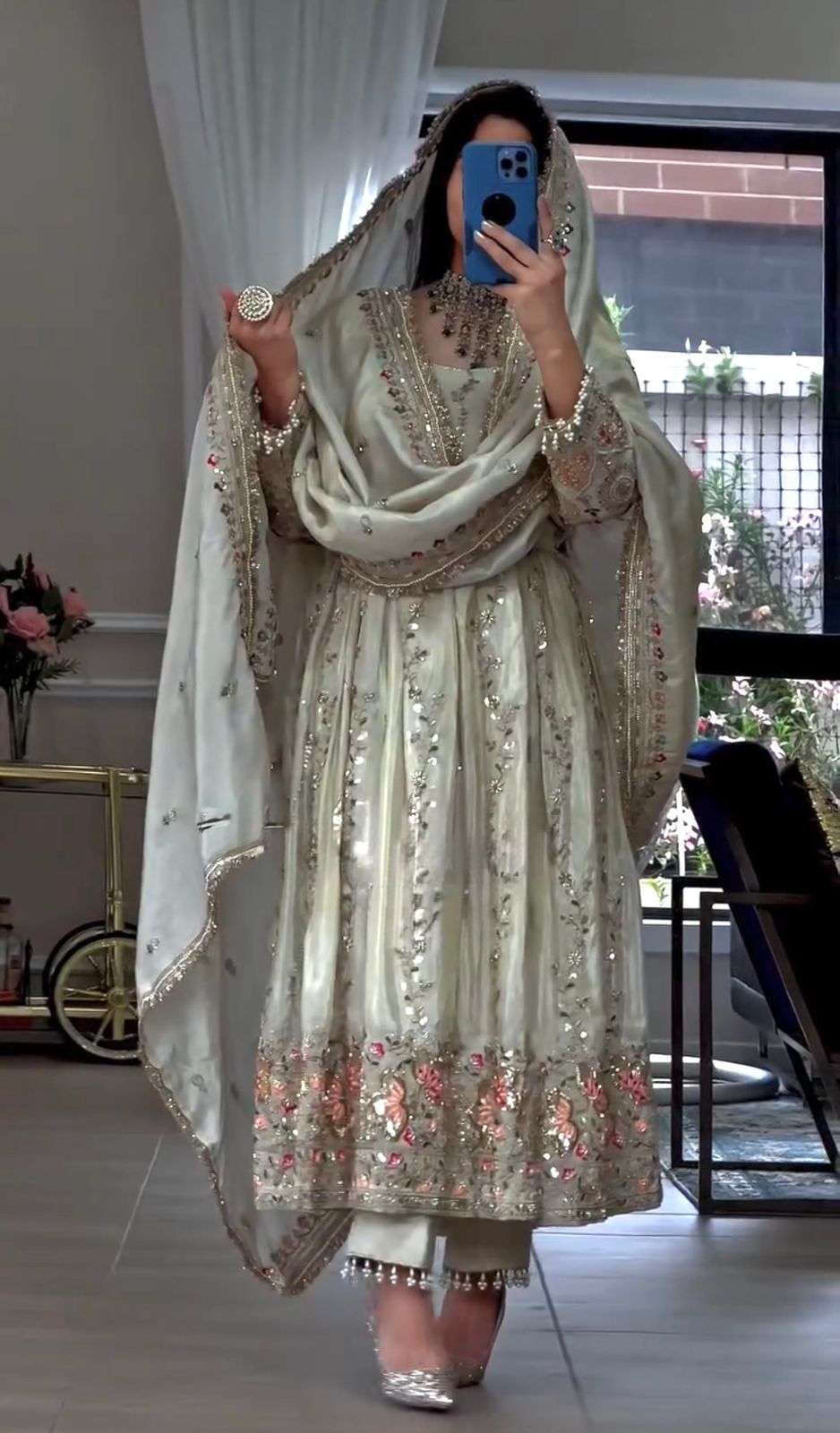 AD 230 SILK HEAVY EMBROIDERD DESIGNER WEDDING WEAR READY MADE GOWN DRESS