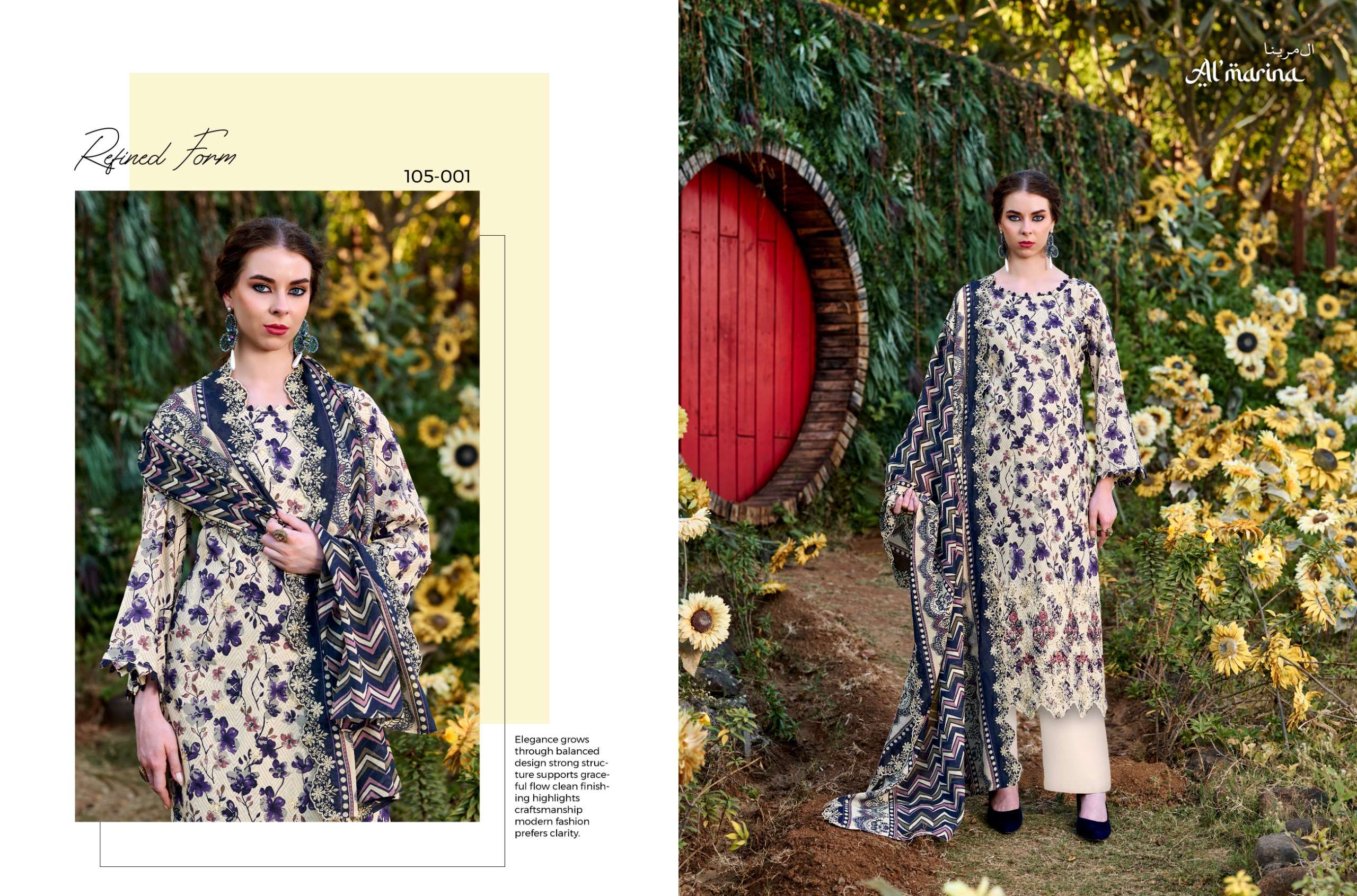AL MARINA CHIKANKARI VOL 3 COTTON DIGITAL PRINT WITH EMBROIDERY WORK SUIT